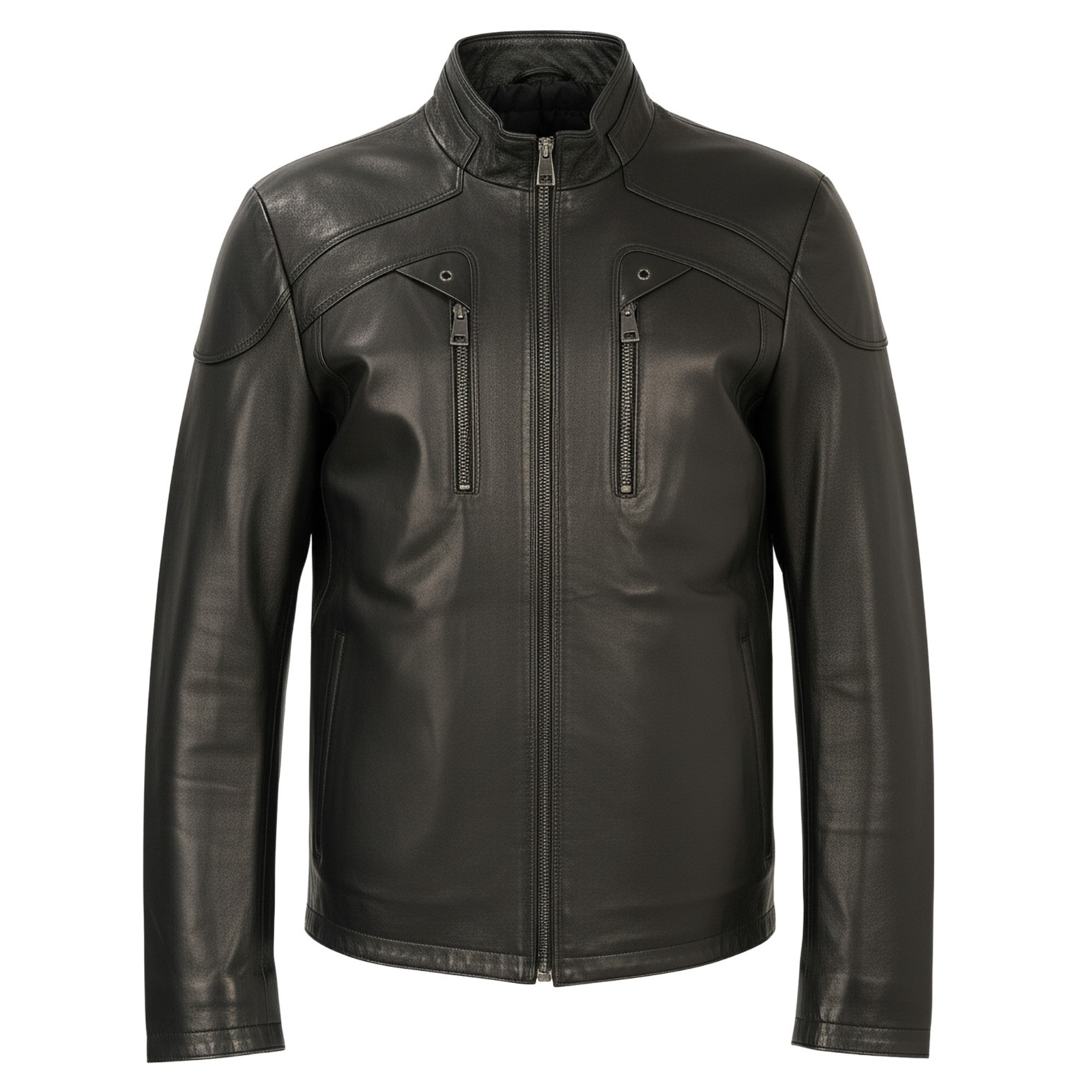SERGIO MORETTI Odinė striukė vyrams, Juoda, Leather jacket 1