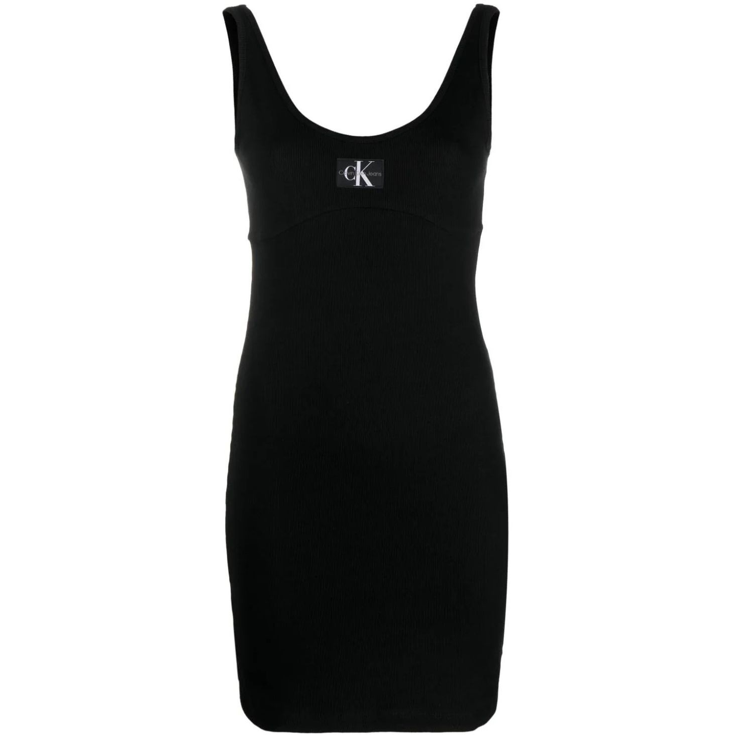 CALVIN KLEIN JEANS Mini suknelė moterims, Juoda, Badge rib strappy dress 1