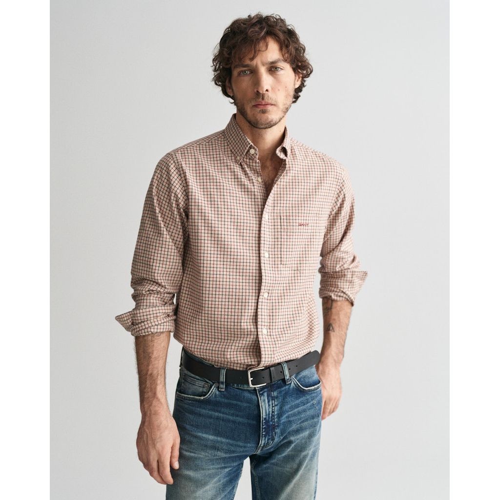 GANT Marškiniai ilgomis rankovėmis vyrams, Smėlio, Reg jaspe tattersall shirt 2
