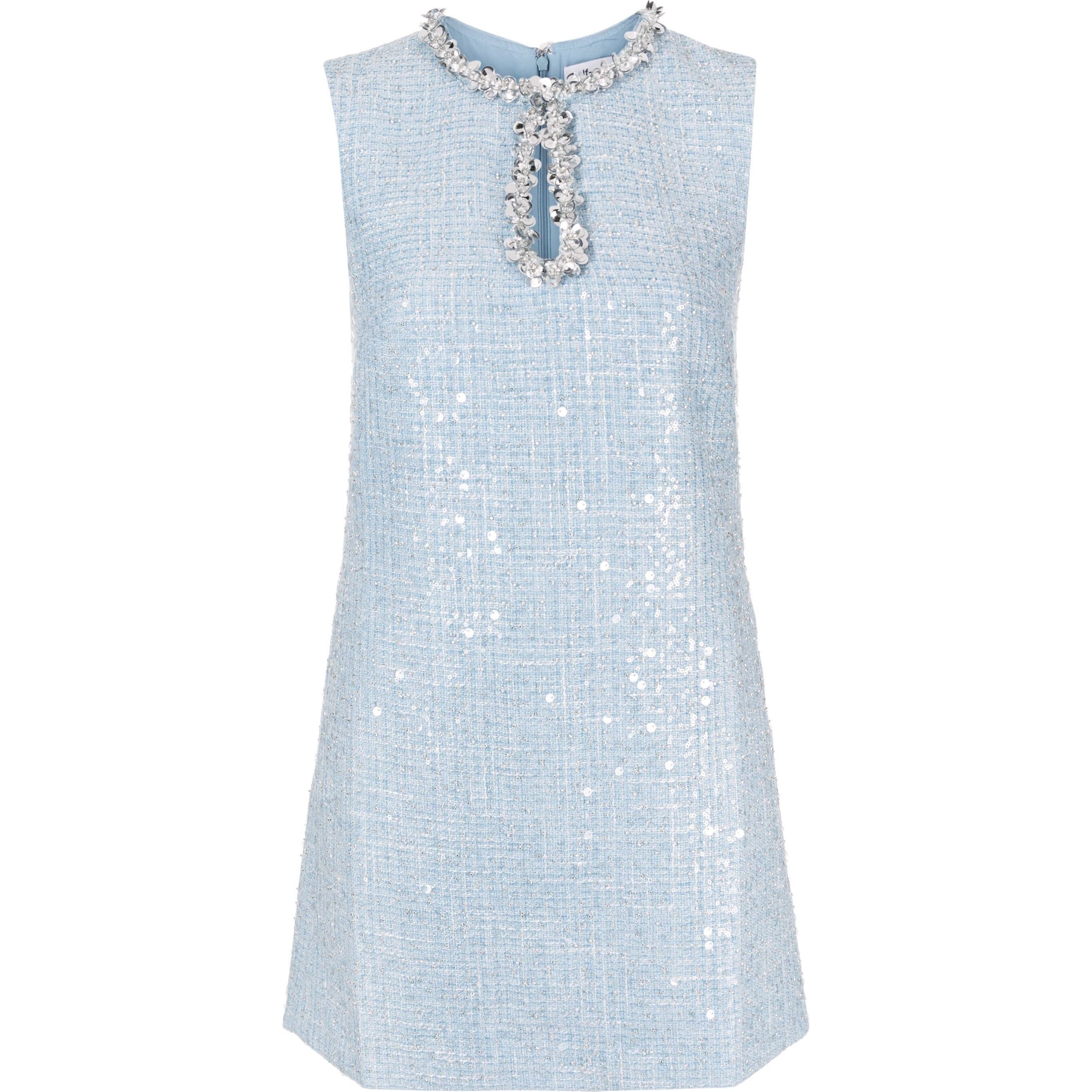 SELF PORTRAIT Mini suknelė moterims, Mėlyna, Blue sequin boucle mini dress