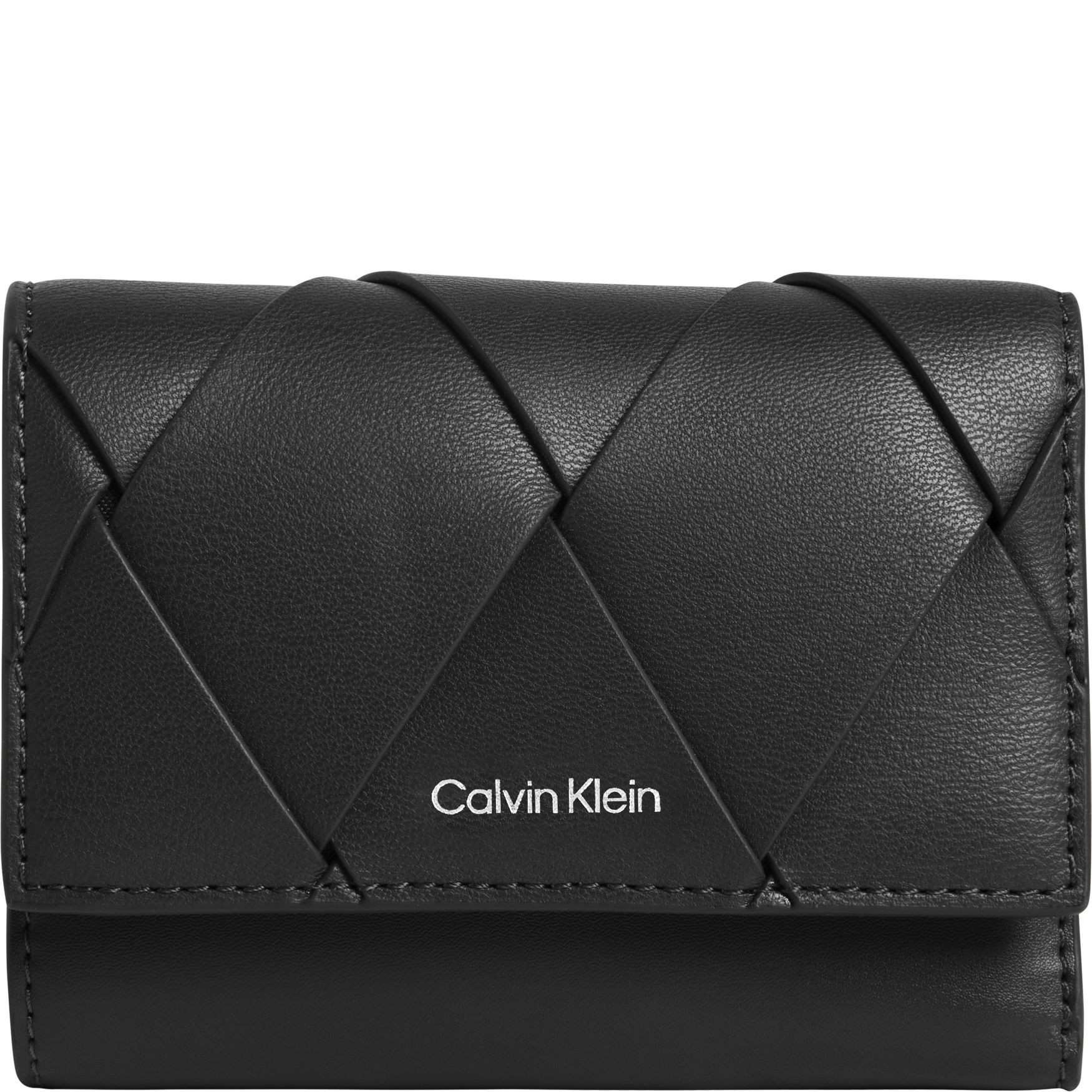 CALVIN KLEIN Piniginė moterims, Juoda, Woven small trifold wallet 1