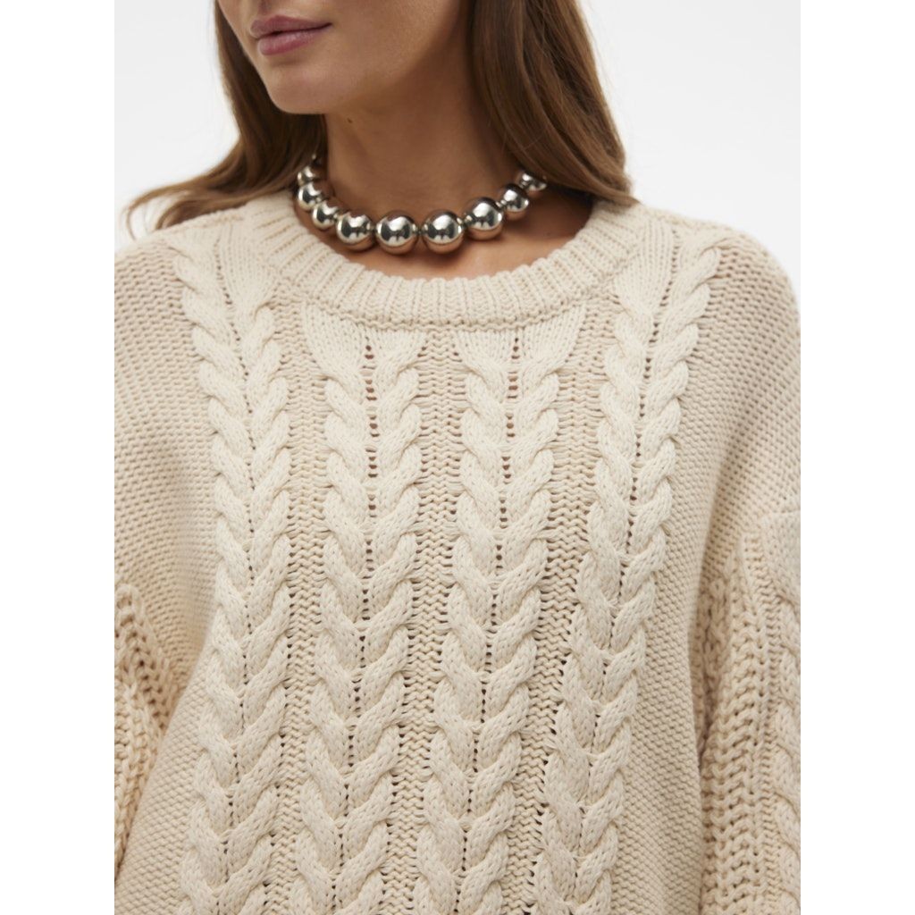 VERO MODA Megztinis moterims, Smėlio, Sveacable o-neck pullover boo 5