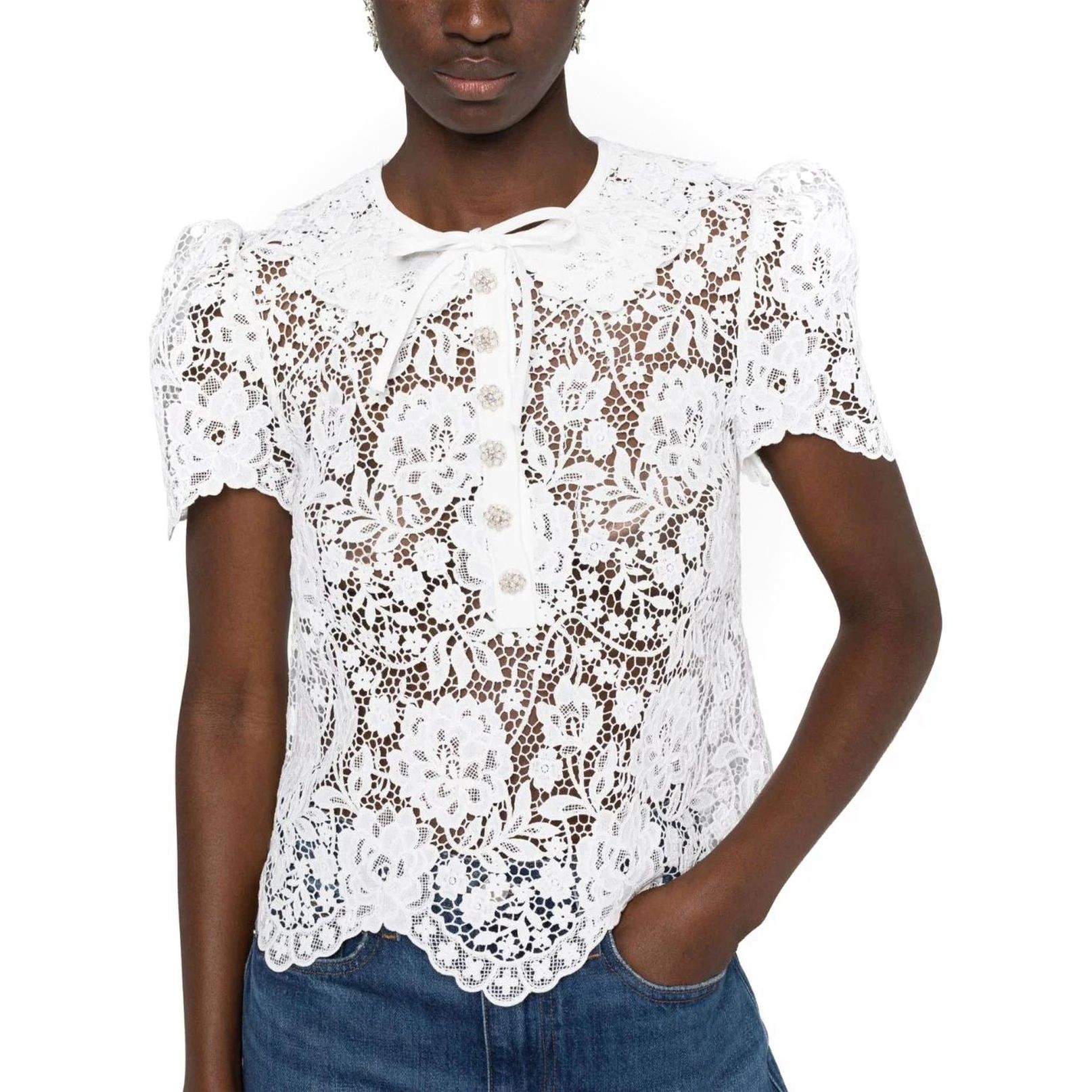 SELF PORTRAIT Palaidinės moterims, Balta, White cord lace top 4