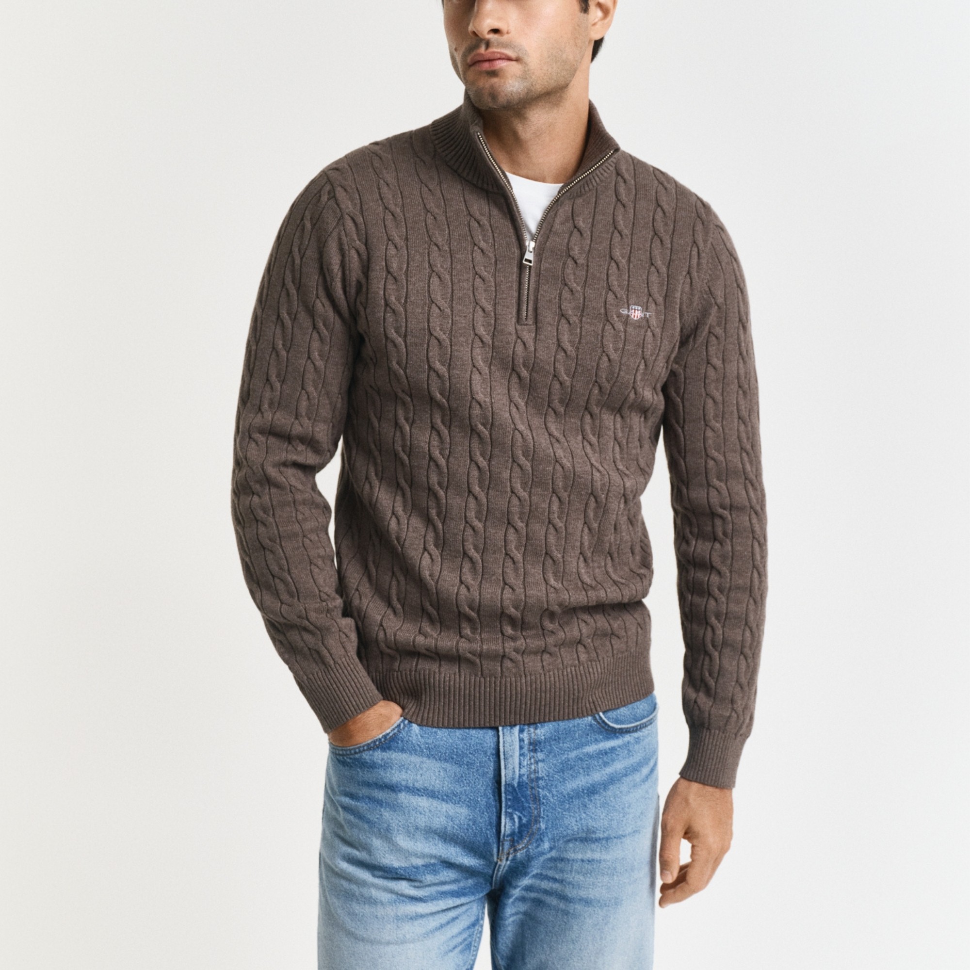 GANT Megztinis vyrams, Ruda, cotton cable half zip 2