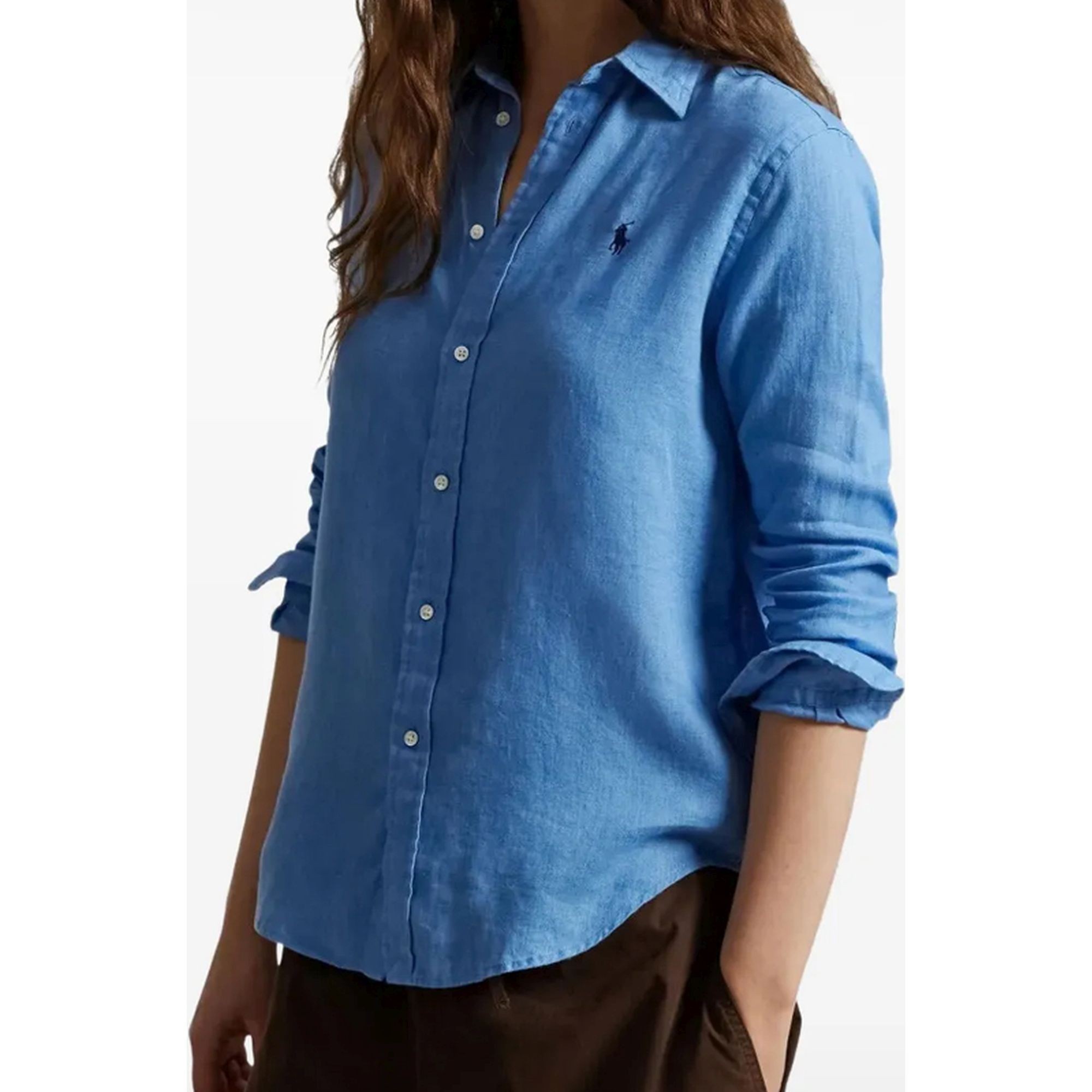 POLO RALPH LAUREN Marškiniai ilgomis rankovėmis moterims, Mėlyna, Long sleeve-button front shirt 2