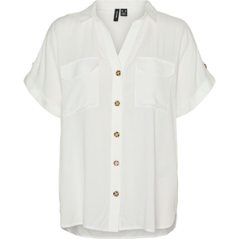 VERO MODA Marškiniai trump. rankovėmis moterims, Balta, Bumpy shirs 1