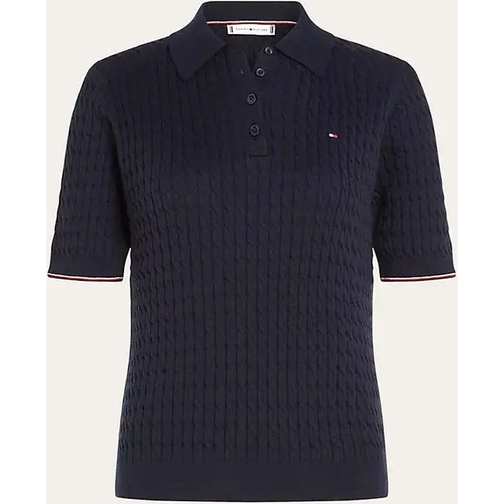 TOMMY HILFIGER Polo marškiniai trumpos rank. moterims, Mėlyna, Co cable rwb polo-nk swtr 1