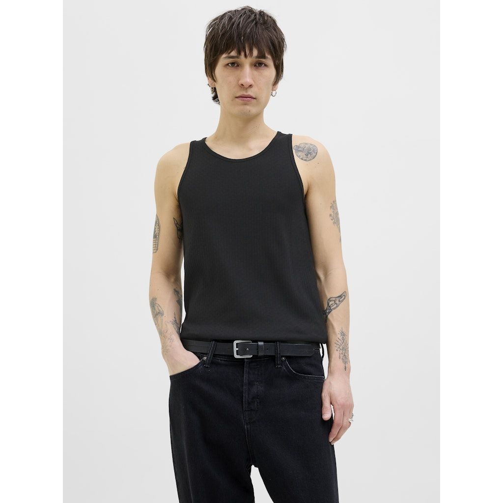 JACK & JONES Marškiniai be rankovių vyrams, Juoda, Hydra pointelle tank top 2