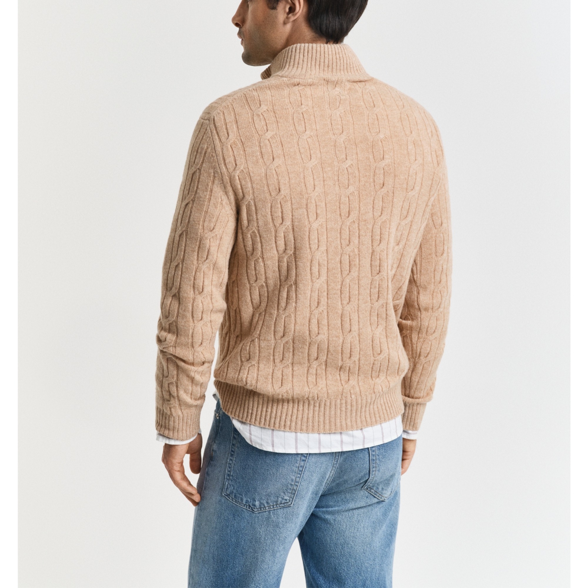 GANT Megztinis vyrams, Chaki, lambswool cable half zip 3