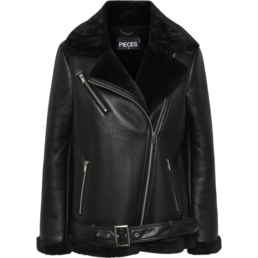 PIECES Striukė moterims, Juoda, PCNORA AVIATOR PU JA 1