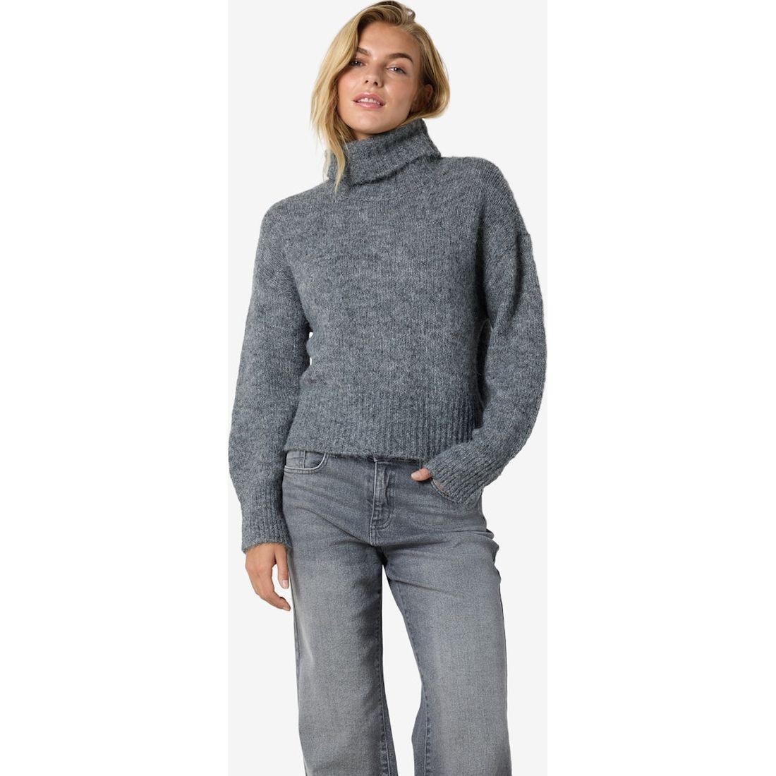 NOISY MAY Megztinis su kaklu moterims, Pilka, Sutton roll neck knit 5