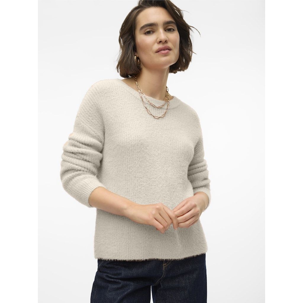 VERO MODA Megztinis moterims, Smėlio, Puff o-neck pullover boo 3
