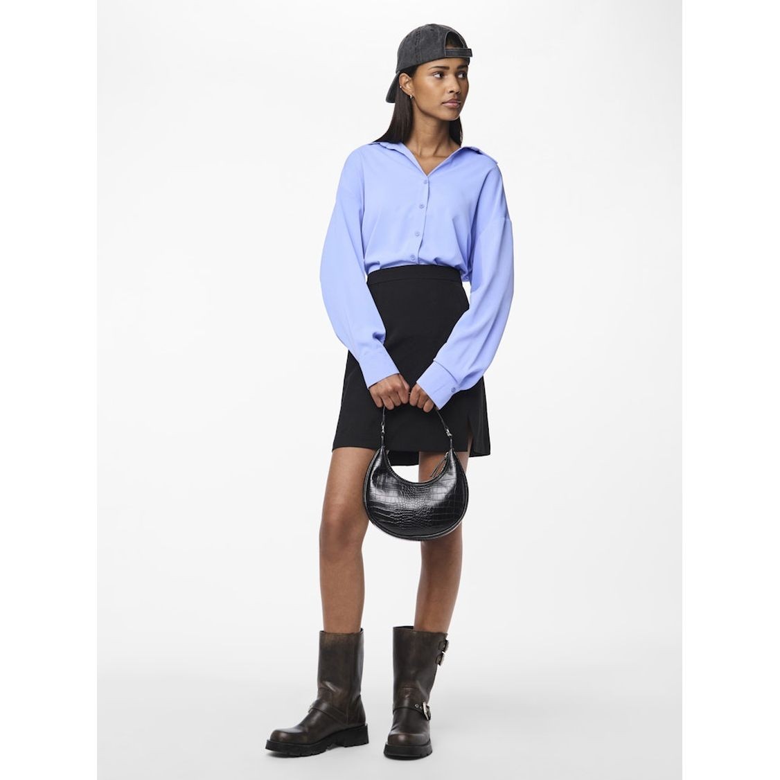 PIECES Mini sijonas moterims, Juoda, Bozzy slit skirt 5