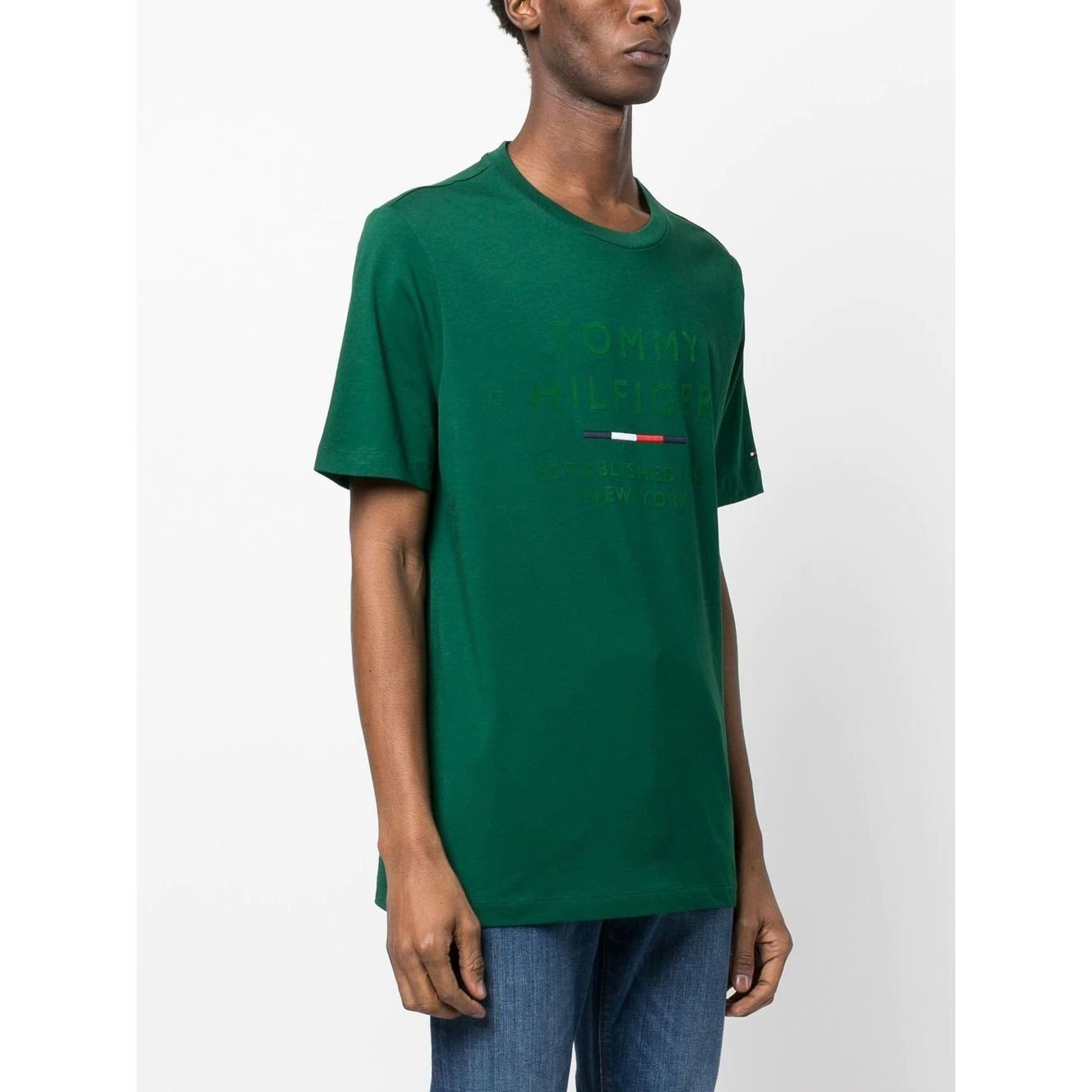 TOMMY HILFIGER Marškinėliai trump. rankovėmis vyrams, Žalia, Stacked new york flock tee 3