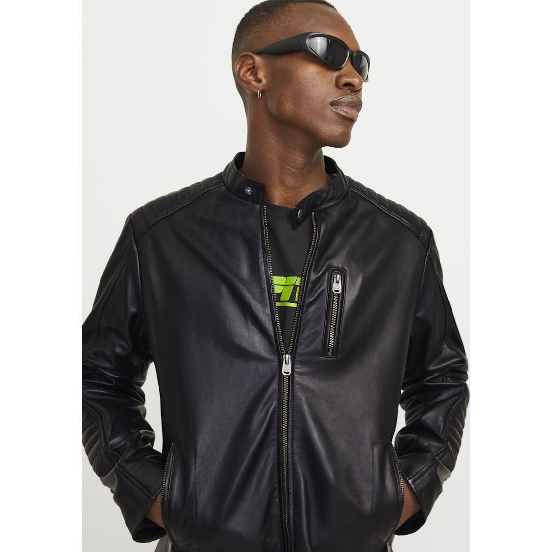 JACK & JONES Striukė vyrams, Juoda, JCOLIAM LEATHER JACKET 3