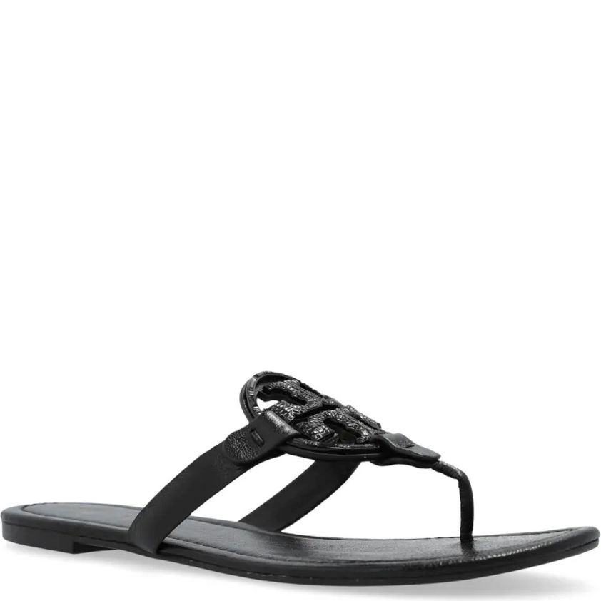 TORY BURCH Pliažo šlepetės per pirštą moterims, Juoda, Miller deco 2