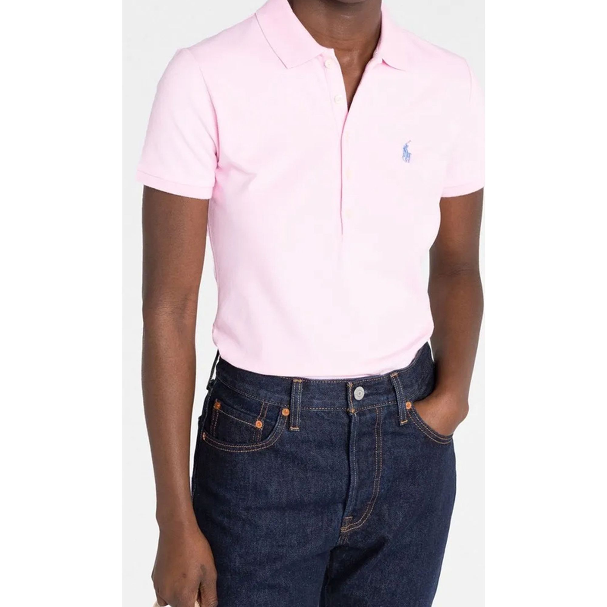 POLO RALPH LAUREN Polo marškiniai trumpos rank. moterims, Rožinė, Slim fit stretch polo shirt 3