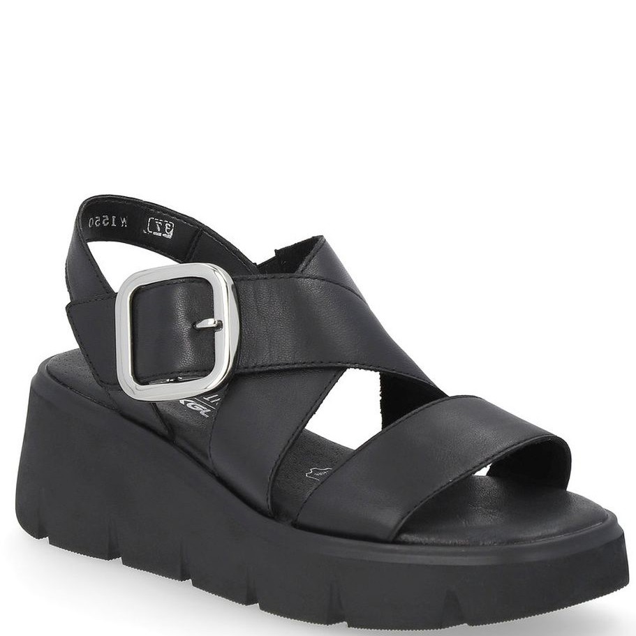 RIEKER Basutės moterims, Juoda, SANDALS 1