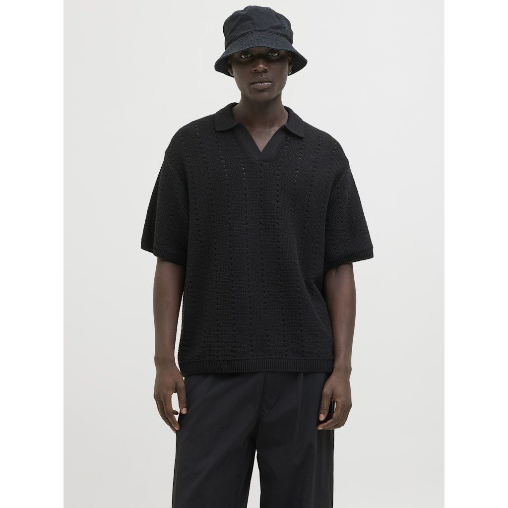 JACK & JONES Polo marškiniai trumpos rank. vyrams, Juoda, Paros knit easter polo 2