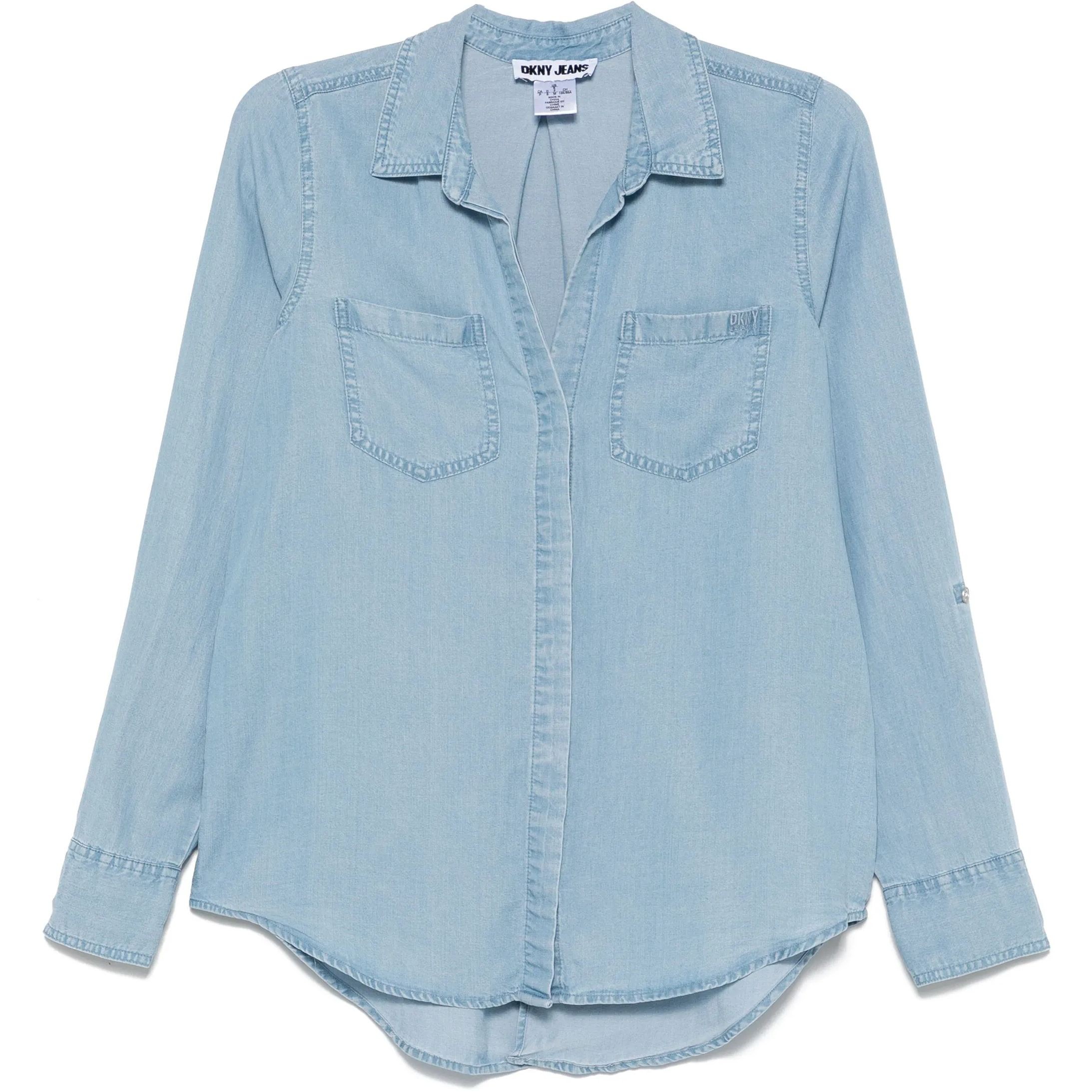 DKNY Marškiniai ilgomis rankovėmis moterims, Mėlyna, Btn frt shirt 1