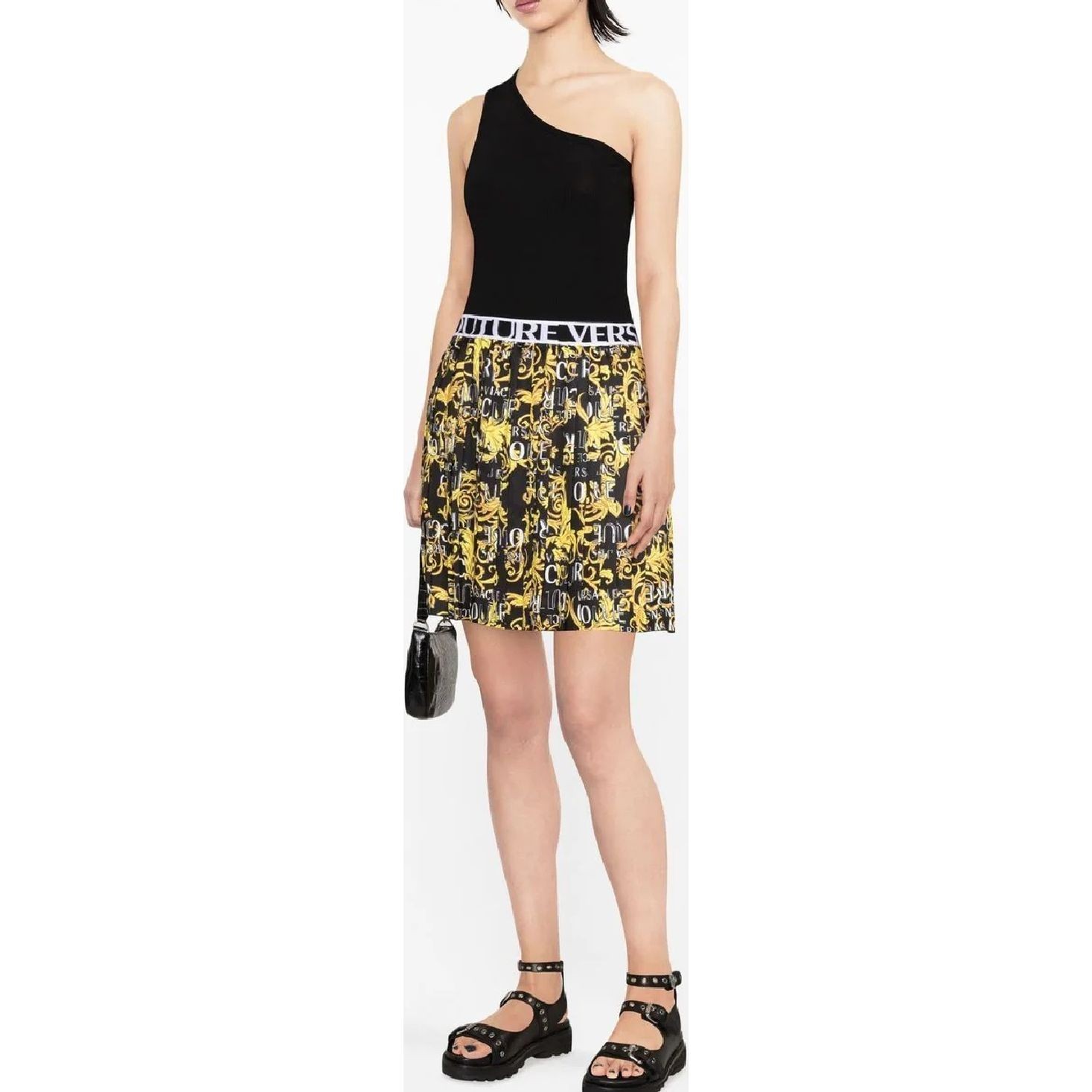 VERSACE JEANS CUTURE Mini sijonas moterims, Juoda, Twill skirt 2