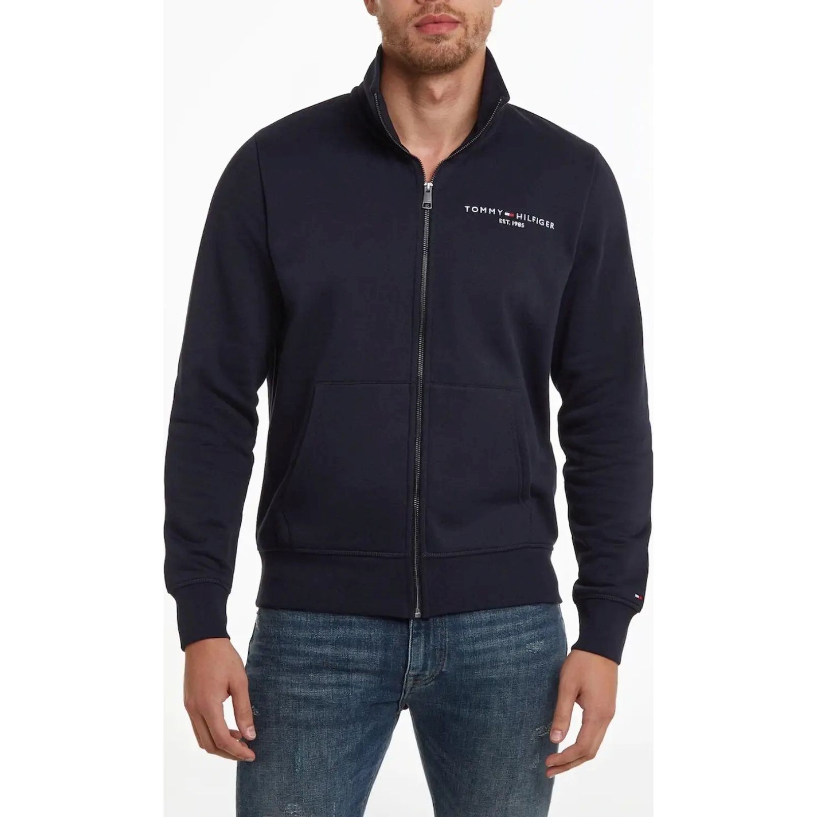 TOMMY HILFIGER Sportinis nertinis vyrams, Juoda, Logo zip thru stand collar 2