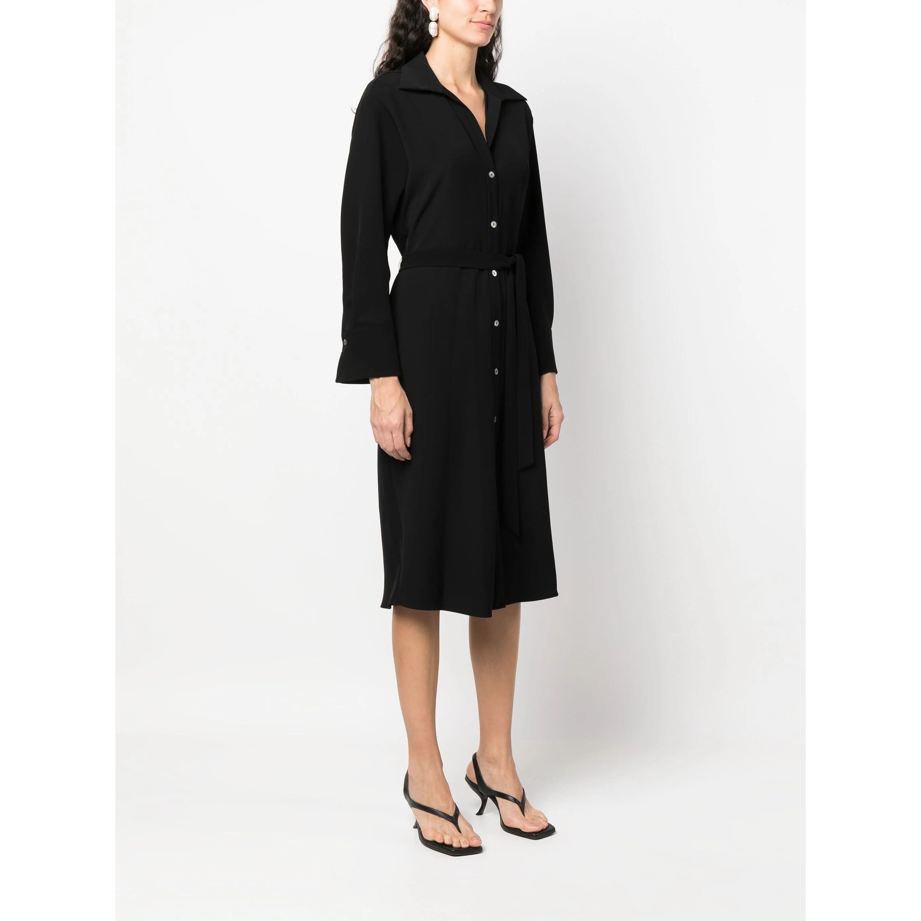 VINCE Midi suknelė moterims, Juoda, Belted l/s shirt dress 3