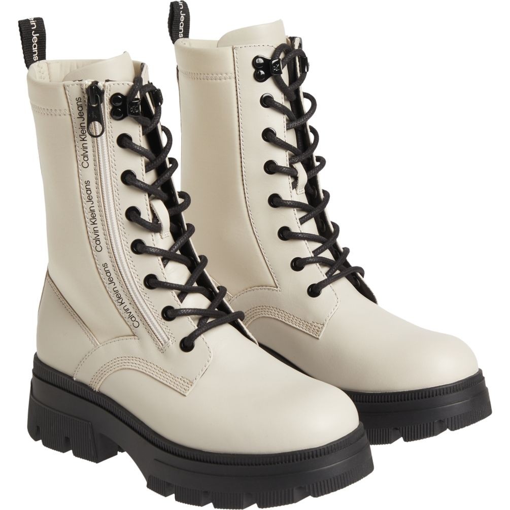 CALVIN KLEIN JEANS Aulinukai moterims, Smėlio, CHUNKY COMBAT LACEUP ZIP 1