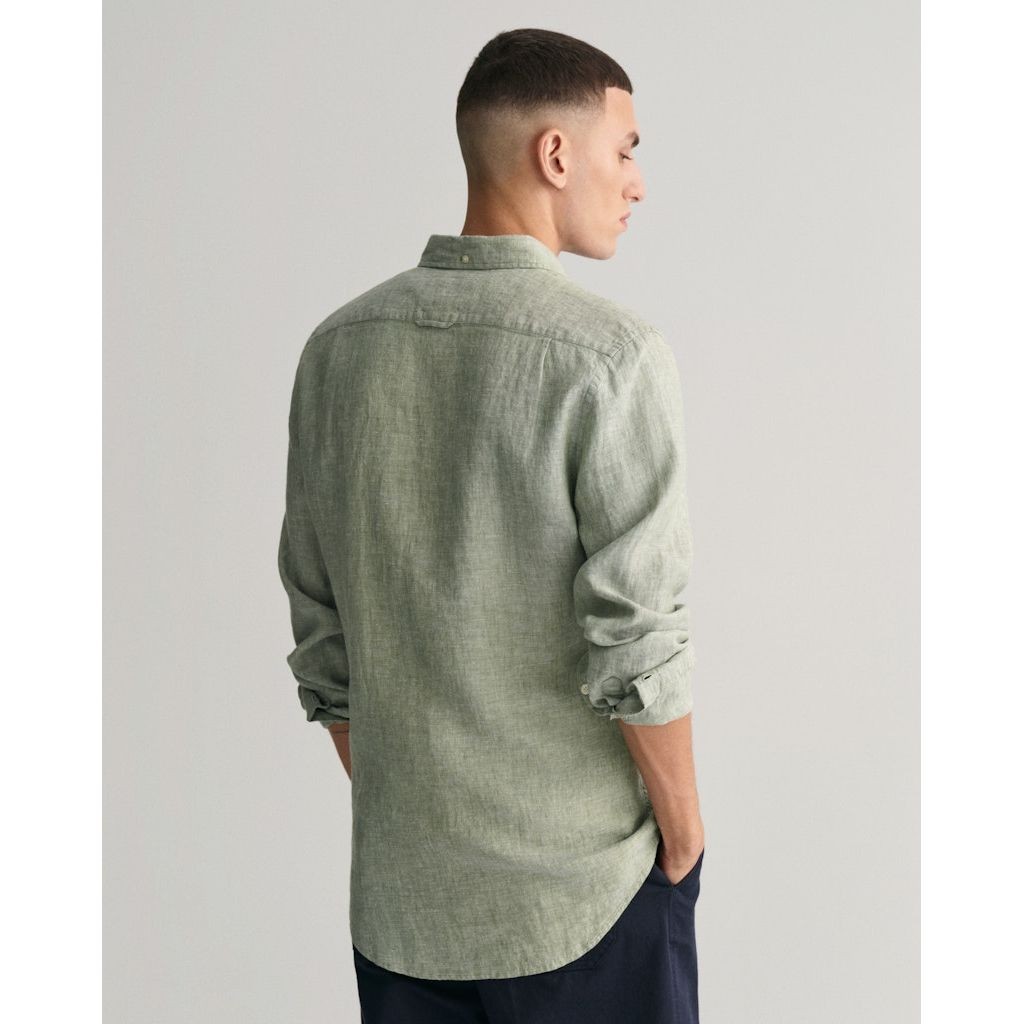 GANT Marškiniai vyrams, Žalia, SLIM LINEN SHIRT 3