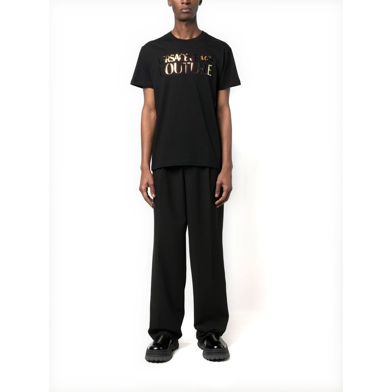 VERSACE JEANS CUTURE Marškinėliai trump. rankovėmis vyrams, Juoda, Logo foil mirror t-shirt 2