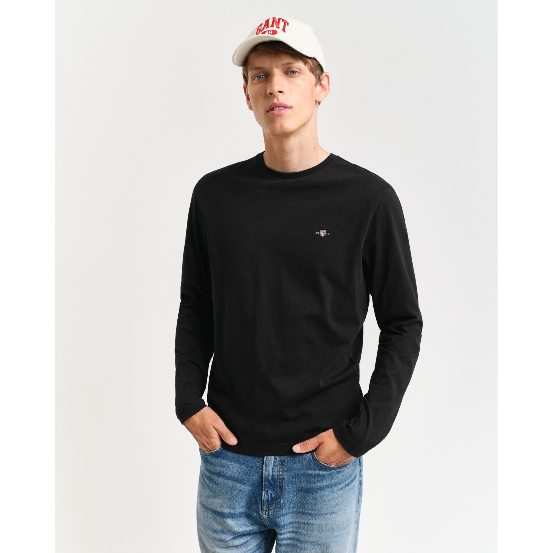 GANT Marškinėliai ilgom. rankovėmis vyrams, Juoda, reg shield ls t-shirt 2