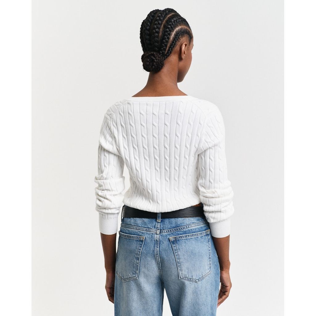 GANT Megztinis moterims, Geltona, STRETCH COTTON CABLE V-NECK 3