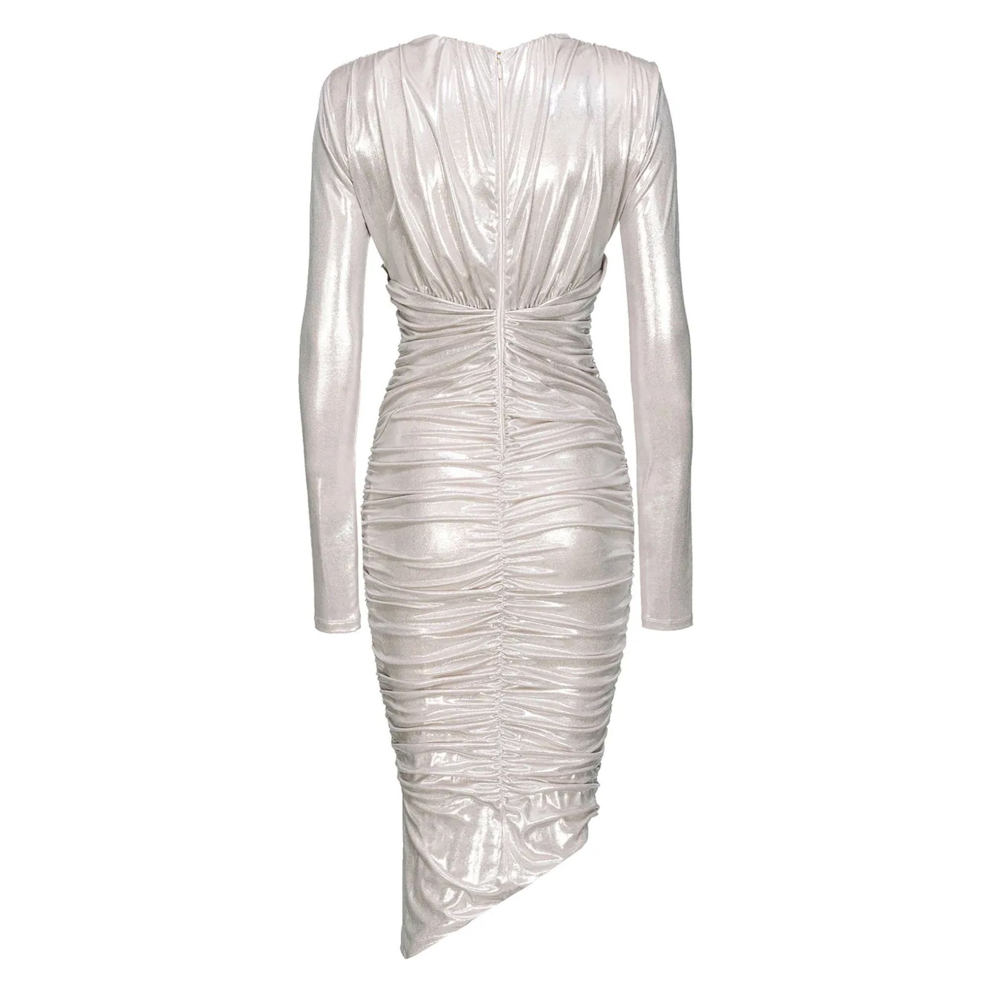 PINKO Midi suknelė moterims, Sidabrinė, Gathered metallic midi dress 2