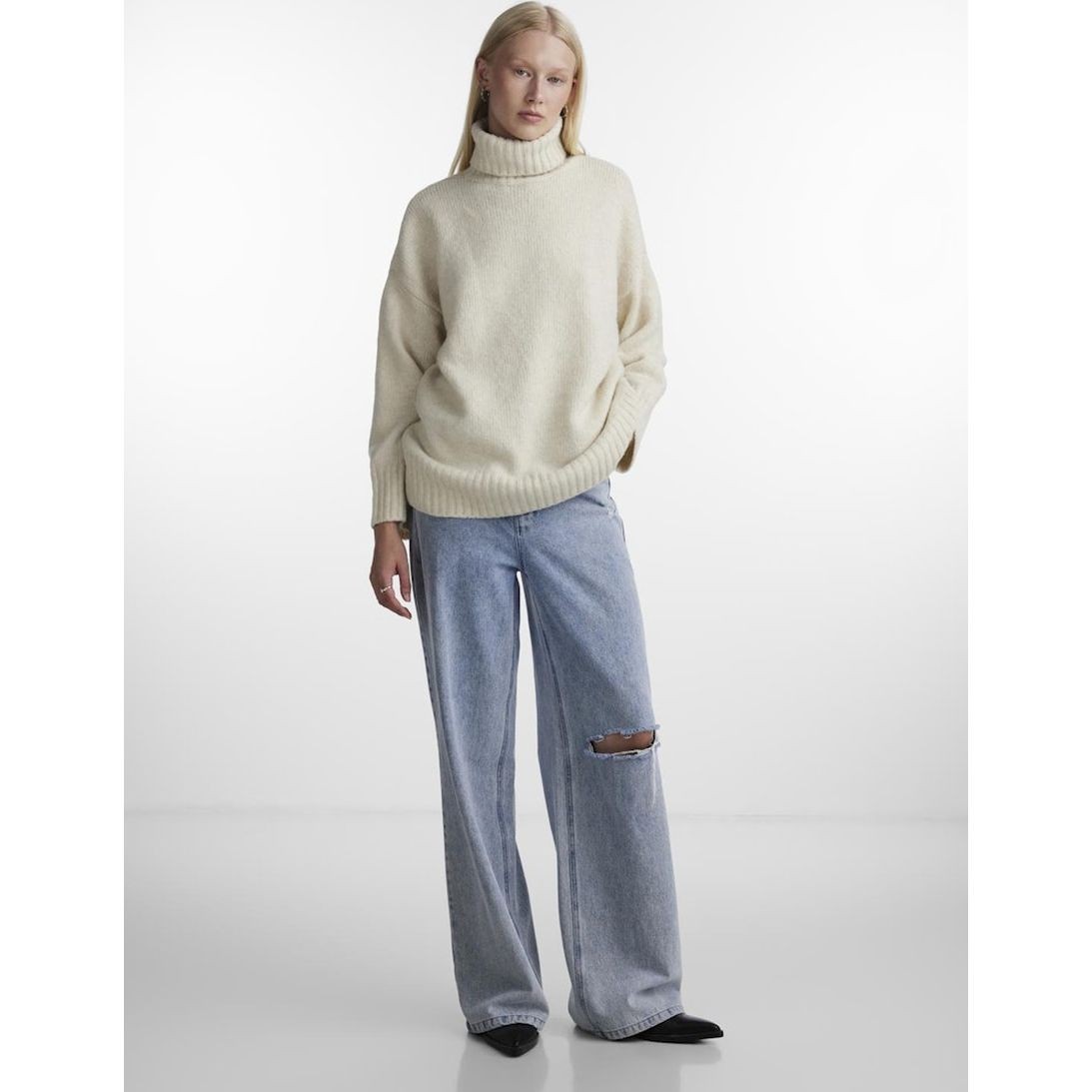 PIECES Megztinis su kaklu moterims, Balta, Nancy roll neck knit 6