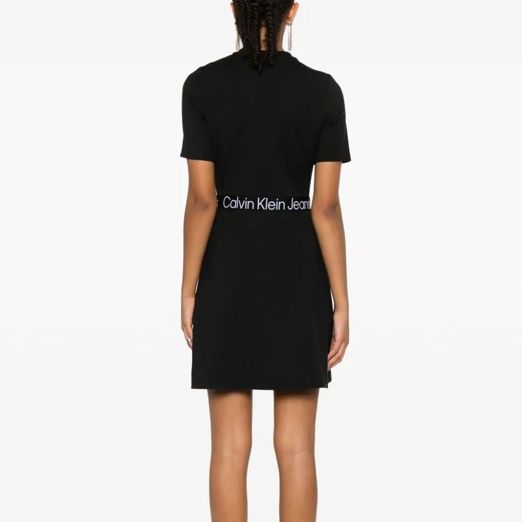 CALVIN KLEIN JEANS Midi suknelė moterims, Juoda, Tape milano short sleeve dress 4