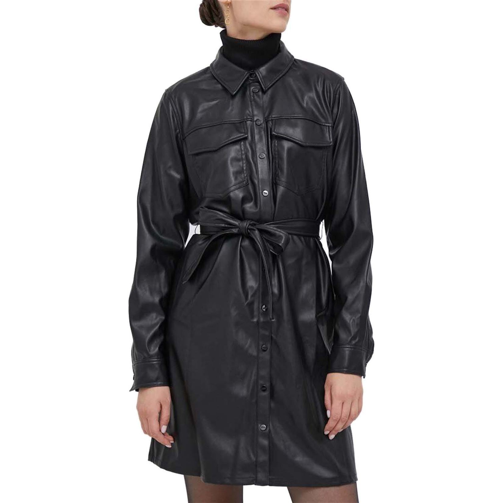 DKNY Midi suknelė moterims, Juoda, L/s bttn frnt pu dre 1