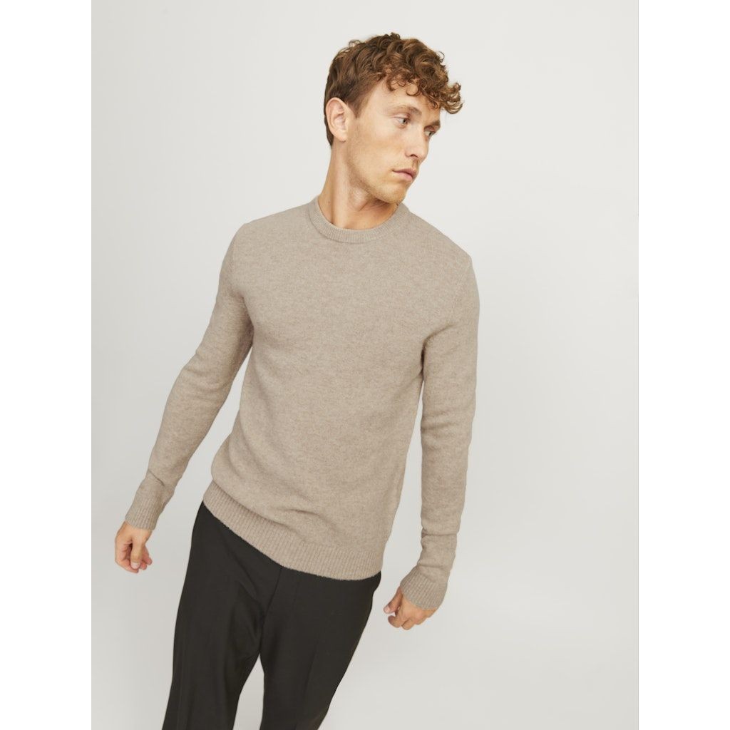 JACK & JONES Megztinis vyrams, Smėlio, Lambs wool knit crew neck 4