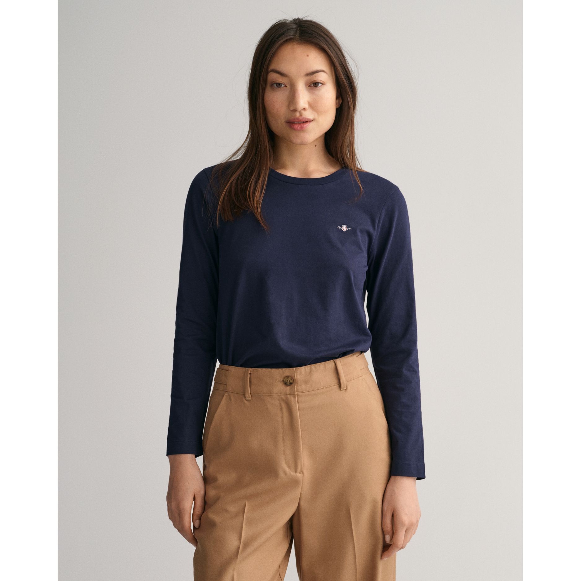 GANT Marškinėliai ilgom. rankovėmis moterims, Mėlyna, reg shield ls t-shirt 2