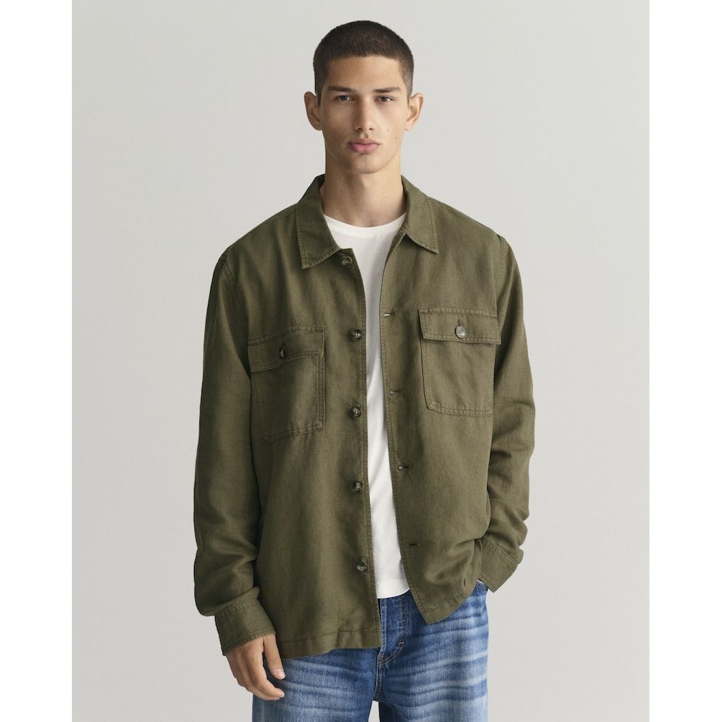 GANT Marškiniai vyrams, Žalia, TWILL OVERSHIRT 2