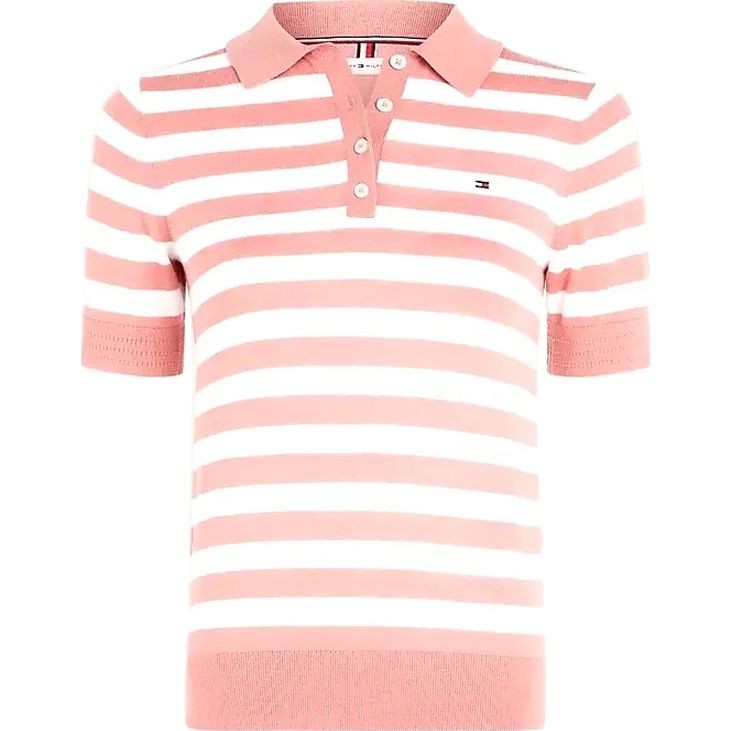 TOMMY HILFIGER Polo marškiniai trumpos rank. moterims, Rožinė, Button polo ss top 1