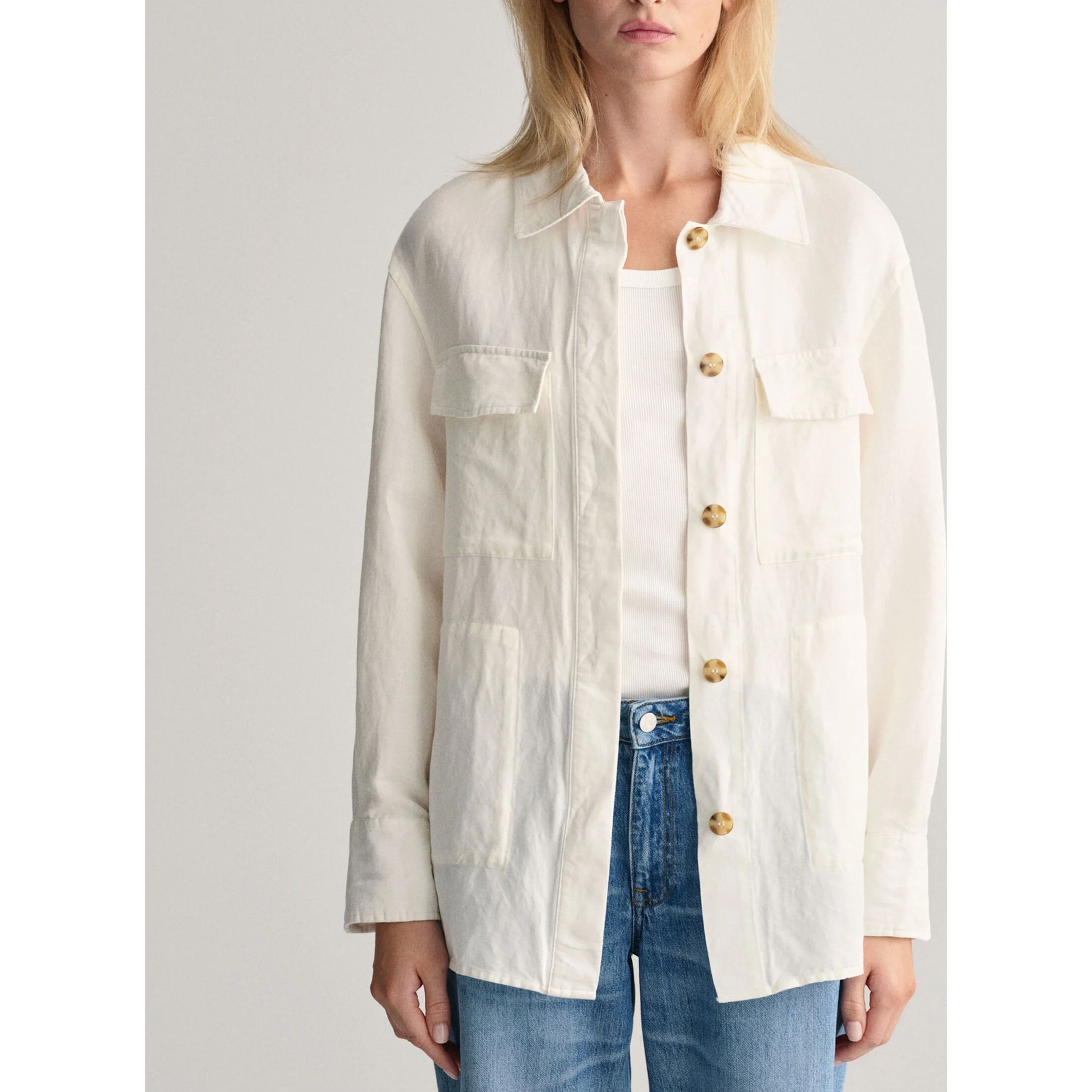 GANT Marškiniai moterims, Geltona, REL LINEN BLEND OVERSHIRT 2