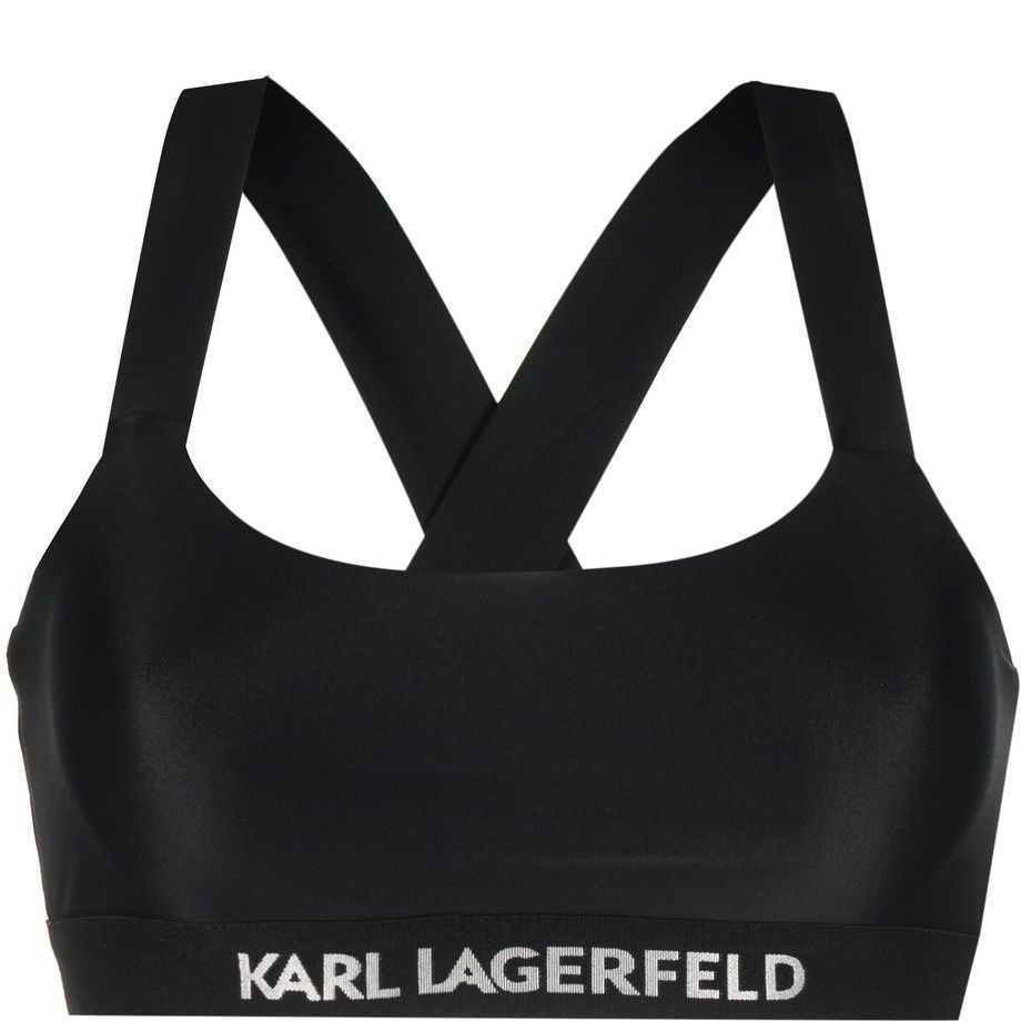 KARL LAGERFELD Viršutinė kostiumėlio dalis moterims, Juoda, Bandeau w/ logo elastic 1