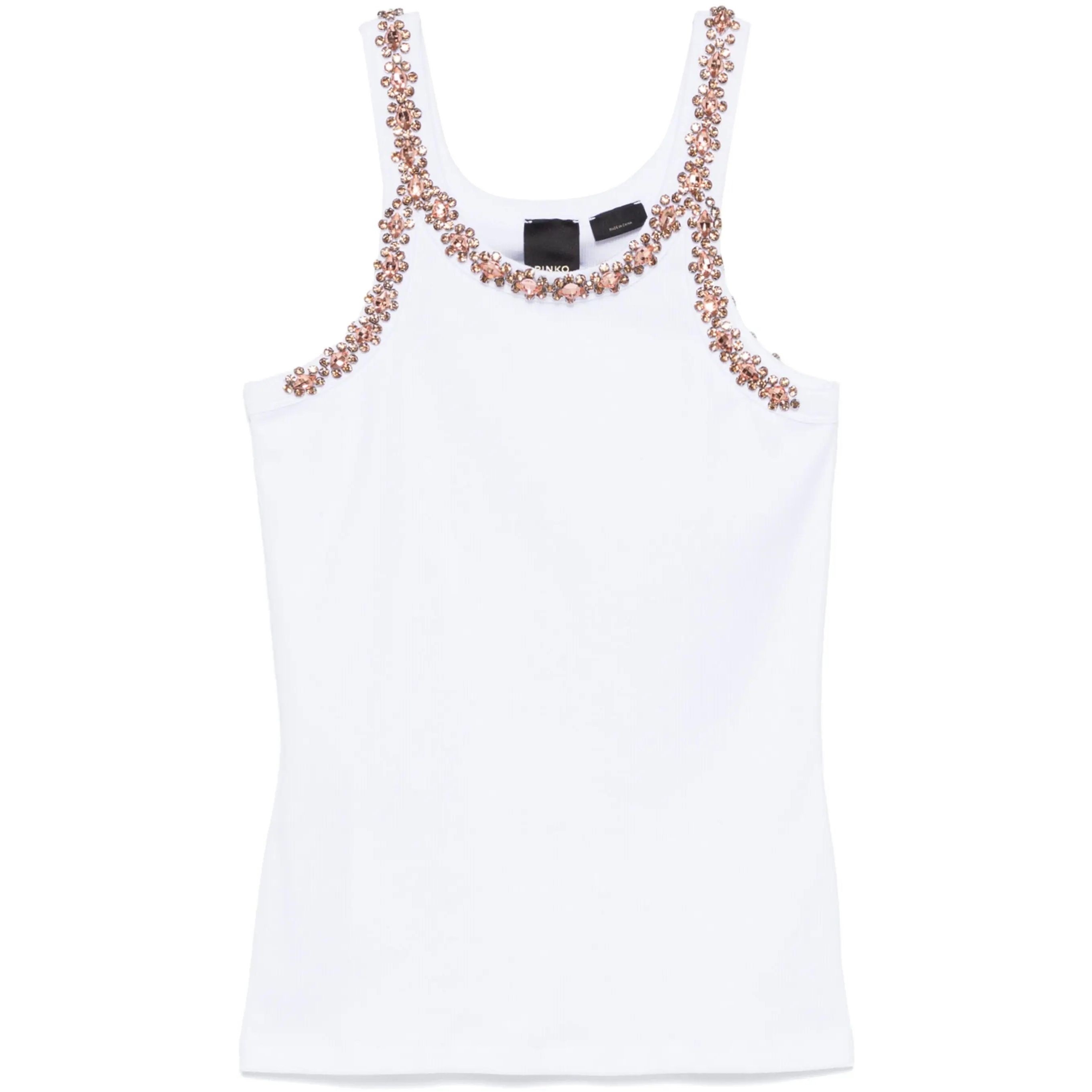 PINKO Marškiniai be rankovių moterims, Balta, Coriandoli tank top