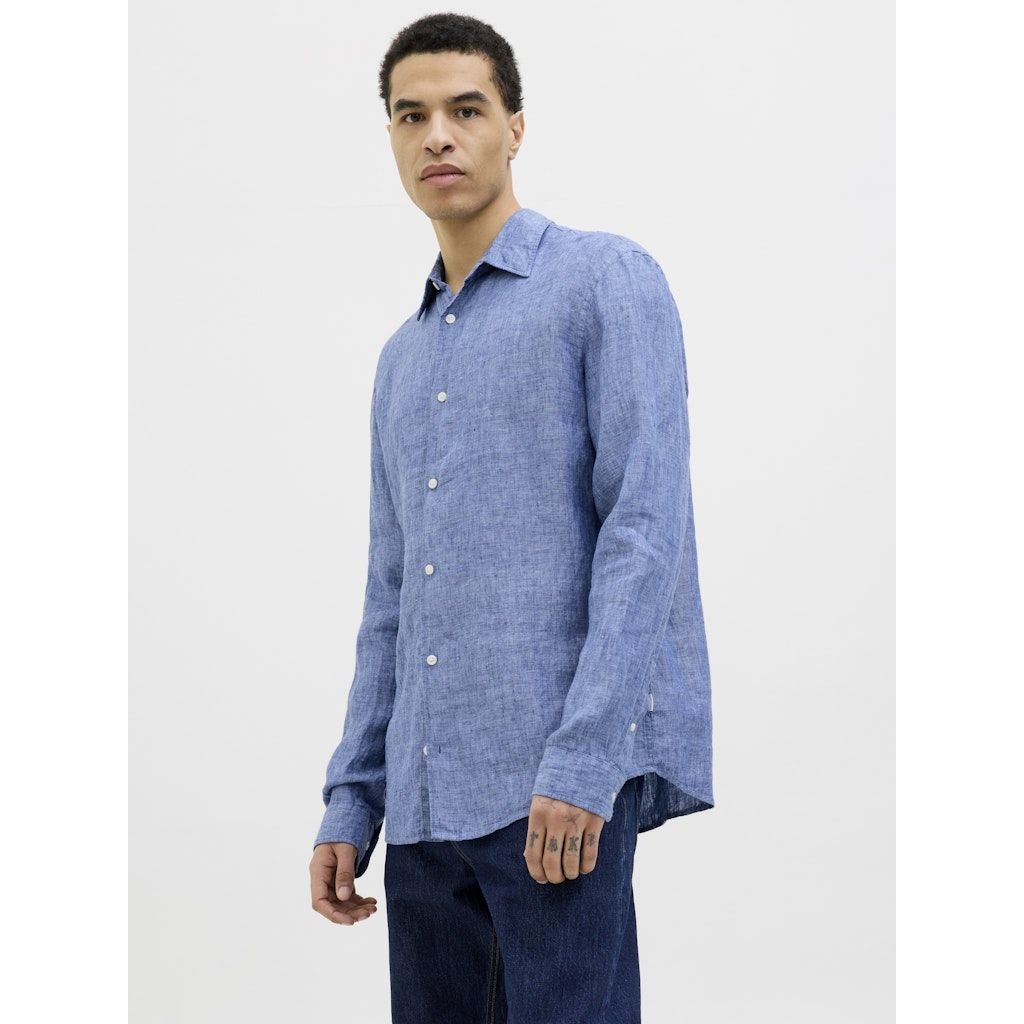JACK & JONES Marškiniai ilgomis rankovėmis vyrams, Mėlyna, Lawrence linen shirt 2