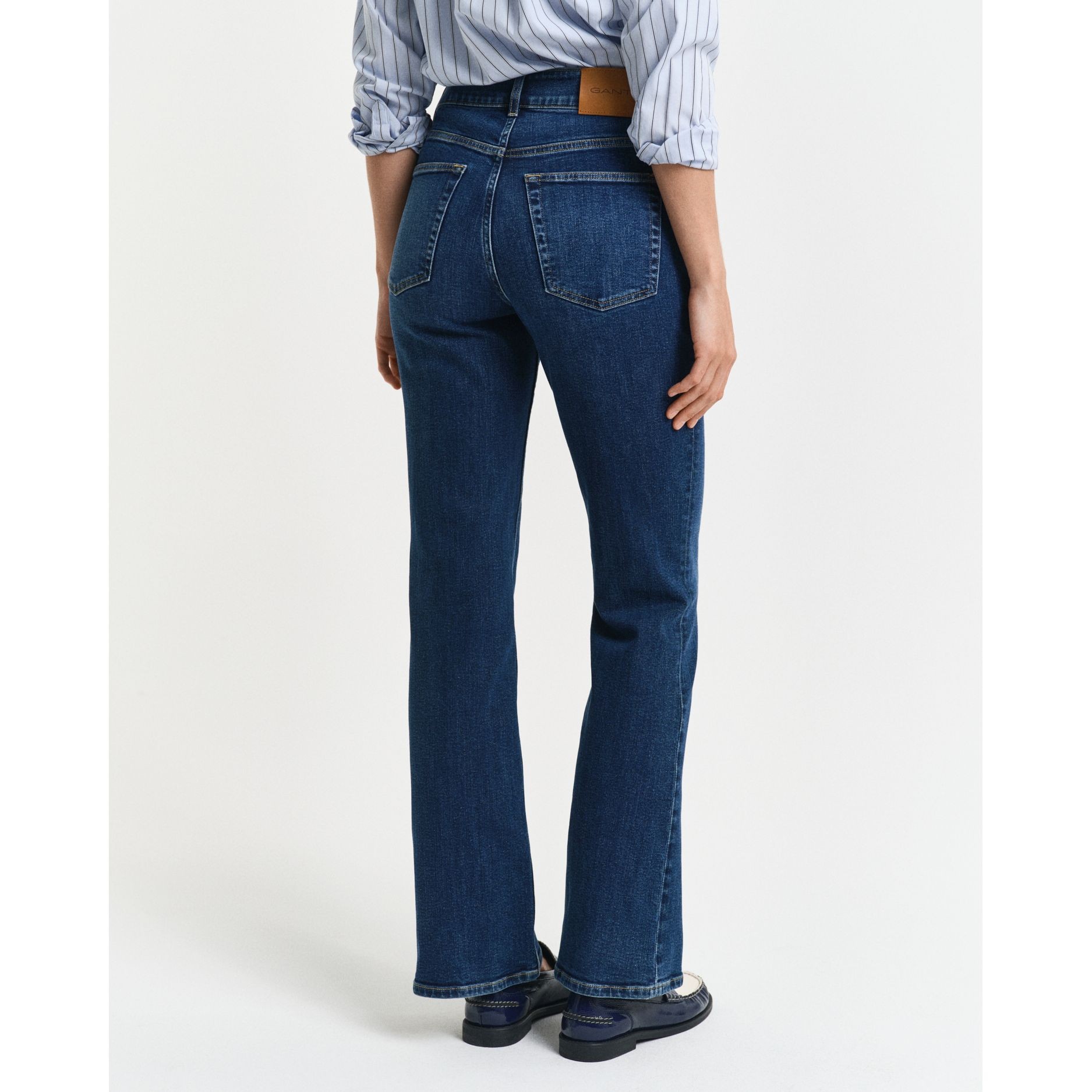 GANT Platėjantys džinsai moterims, Mėlyna, Slim flare jeans 3