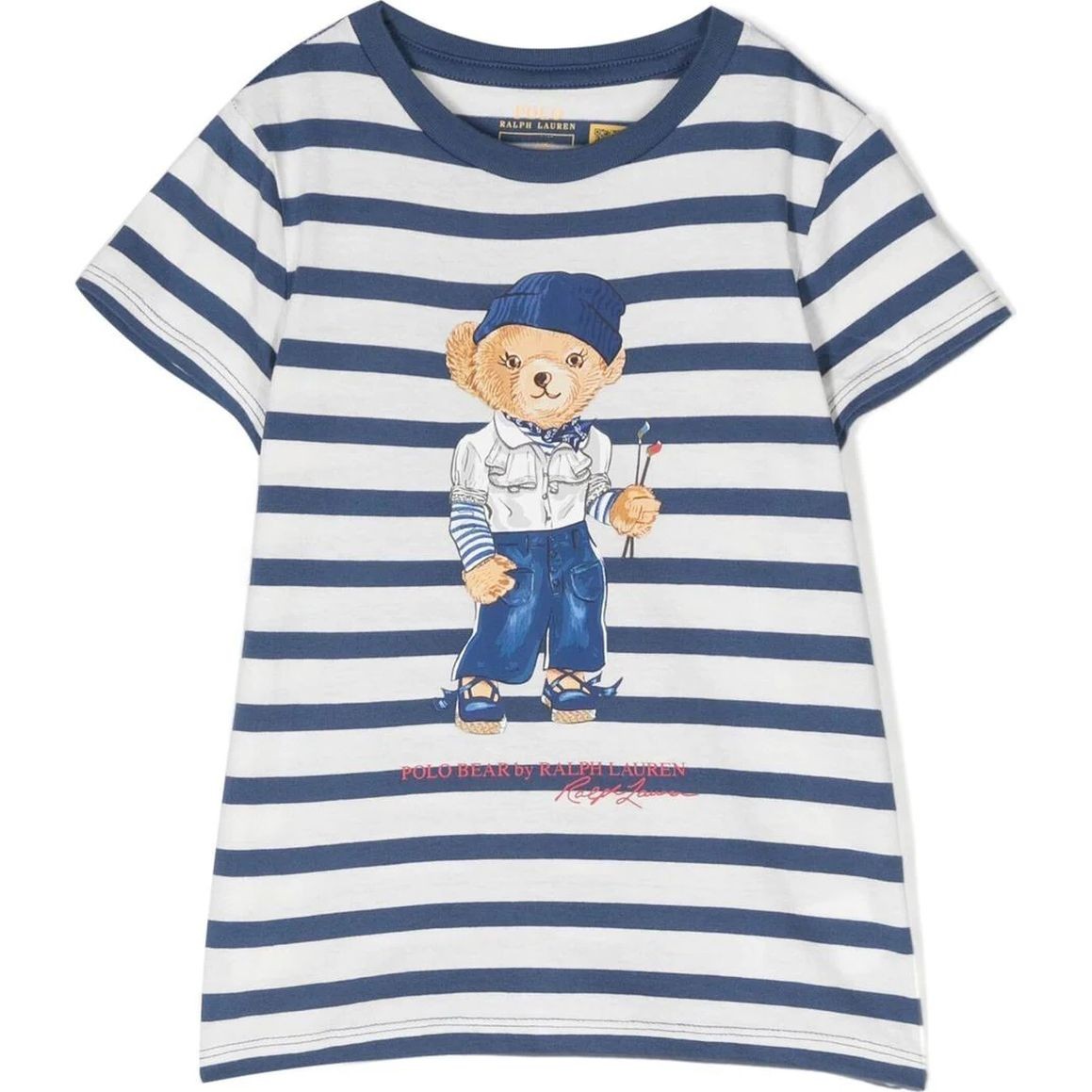 RALPH LAUREN KIDS Marškinėliai trump. rankovėmis mergaitėms, Balta, Polo bear striped tee (2-6x) 1