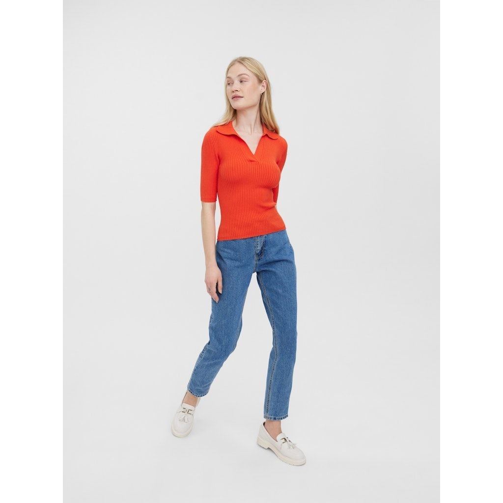 VERO MODA Megztinis moterims, Raudona, %VMGOLD RIB 2/4 POLO 3