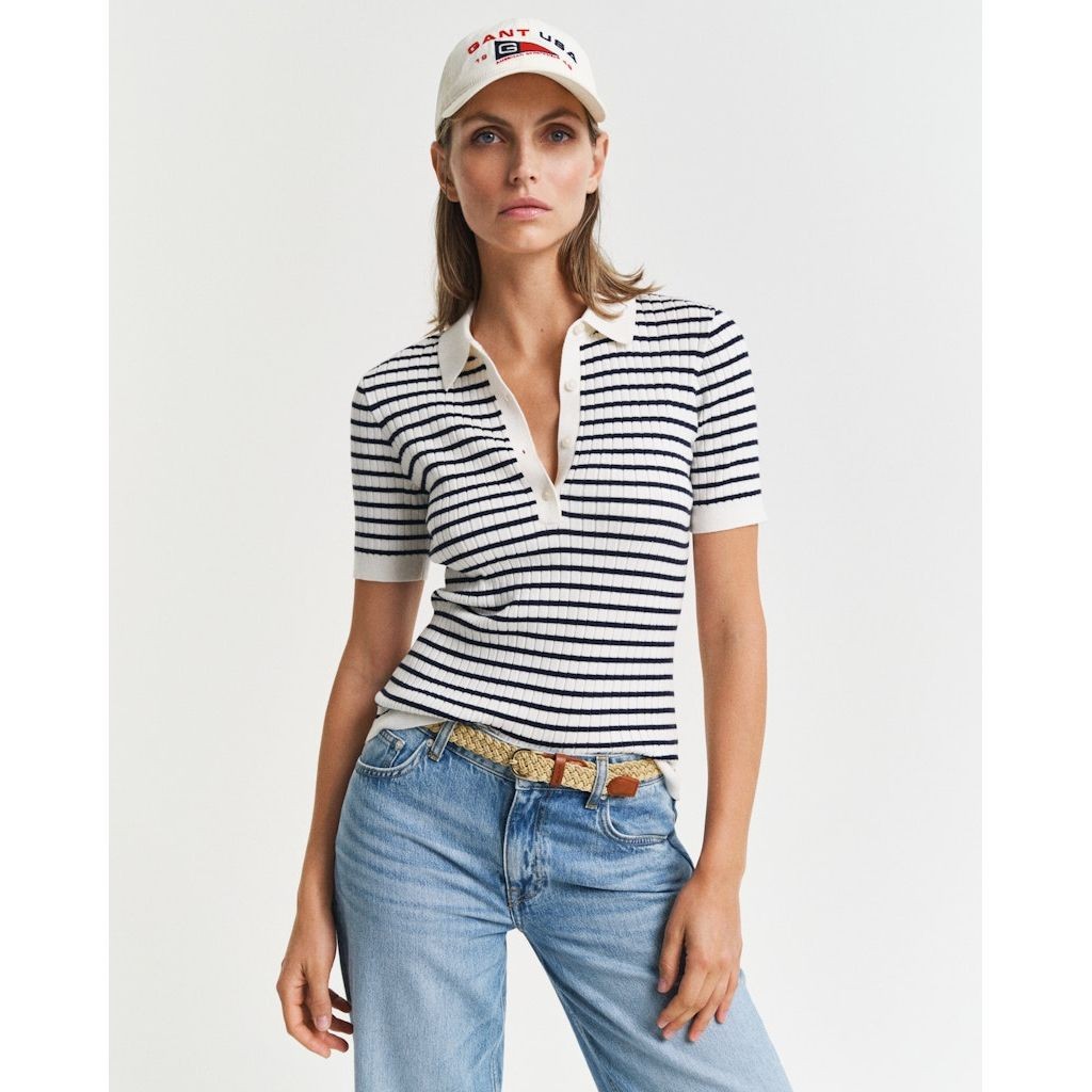 GANT Megztinis moterims, Mėlyna, Rib knit striped rugger 2