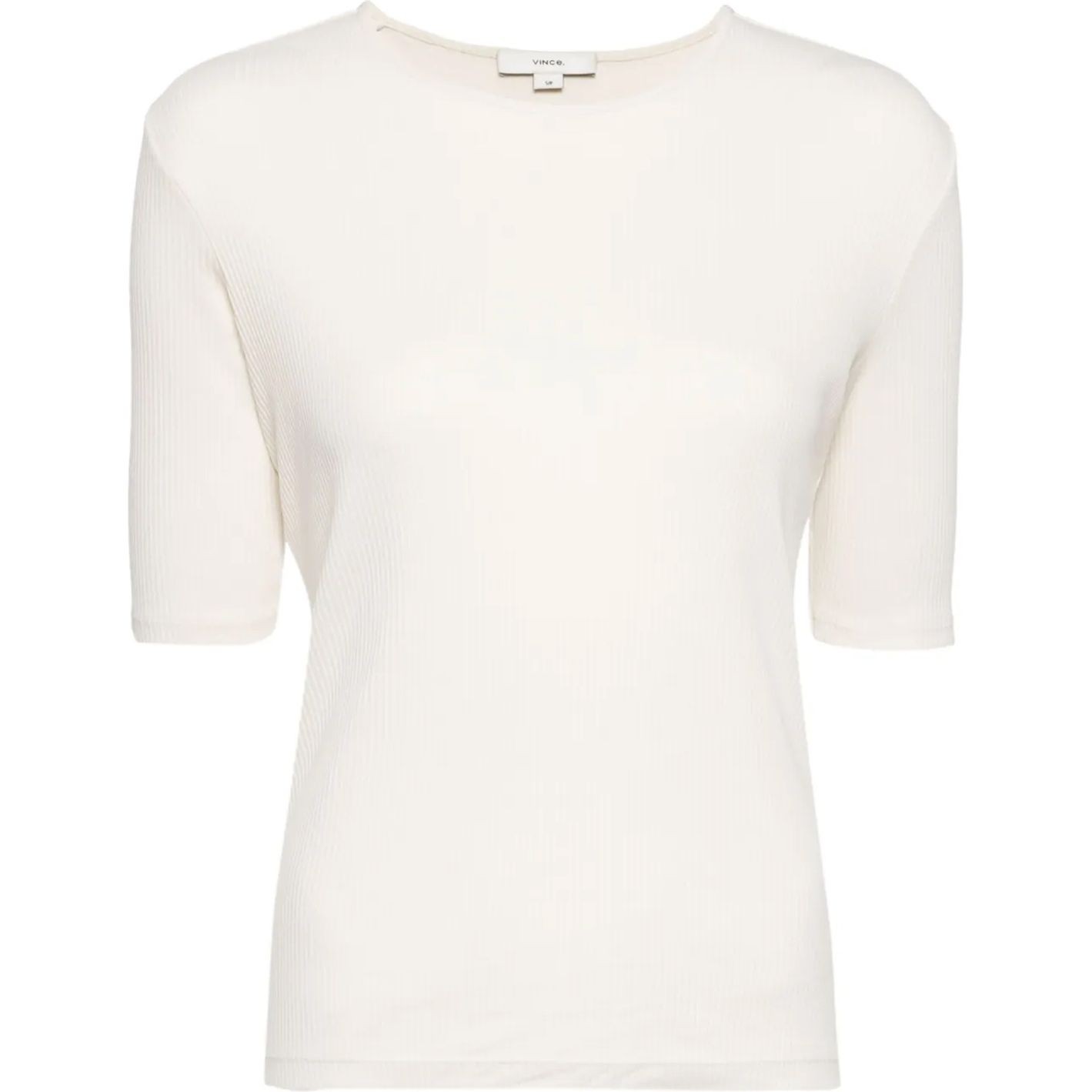 VINCE Marškinėliai trump. rankovėmis moterims, Balta, Rib elbow slv crew