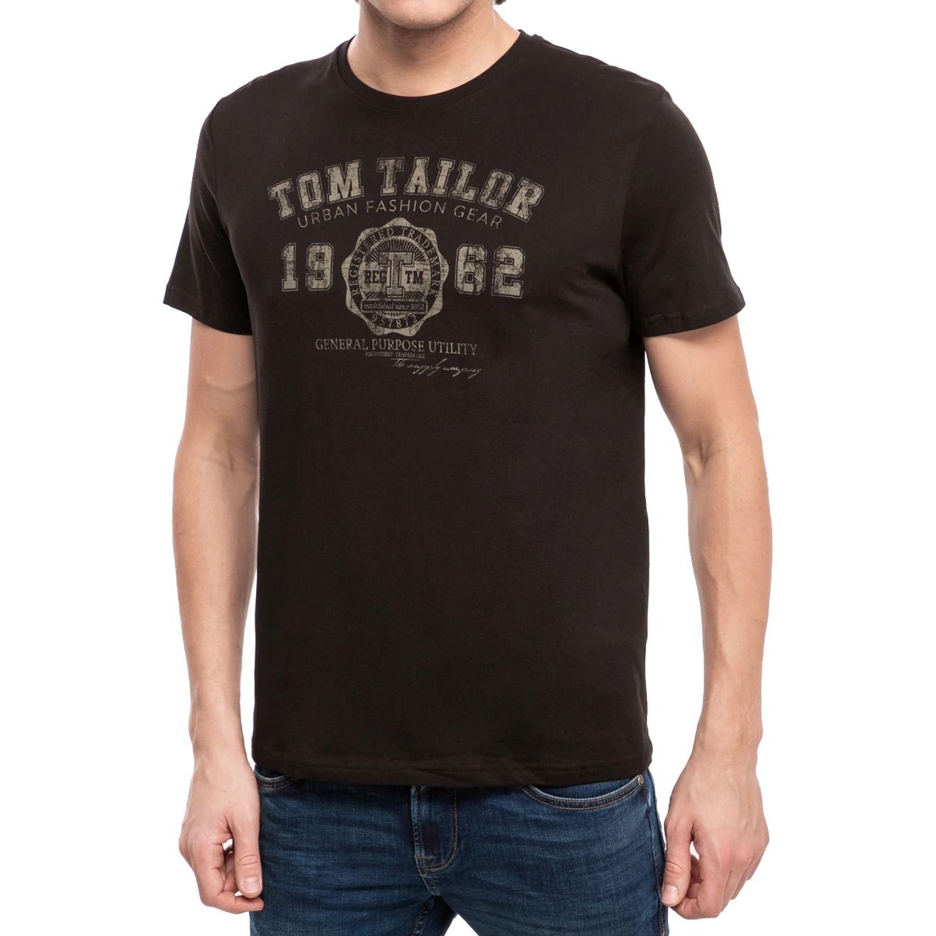 TOM TAILOR Marškinėliai trump. rankovėmis vyrams, Juoda, Marškinėliai